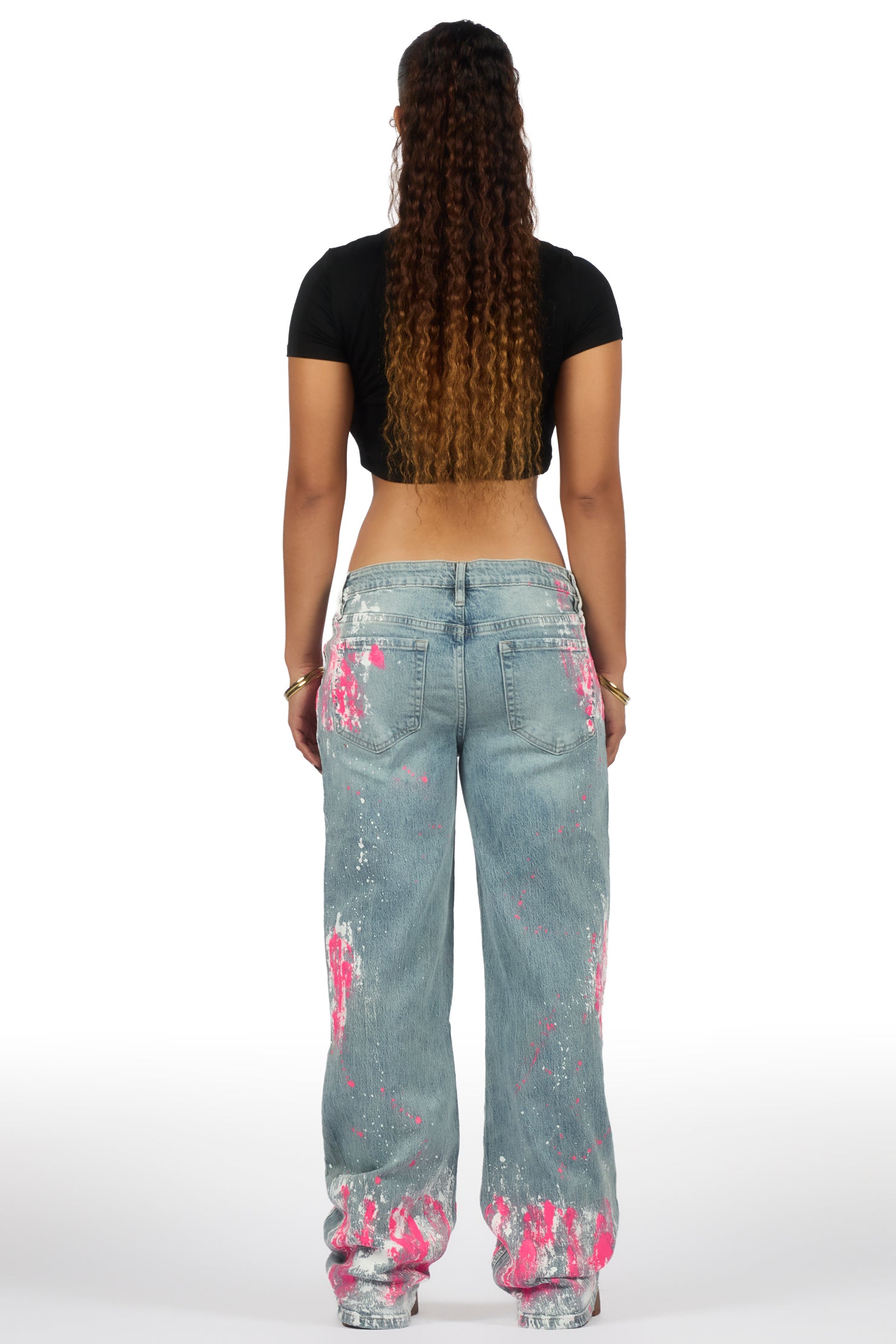 Zyra Tinted Light Wash Painted Baggy Jean