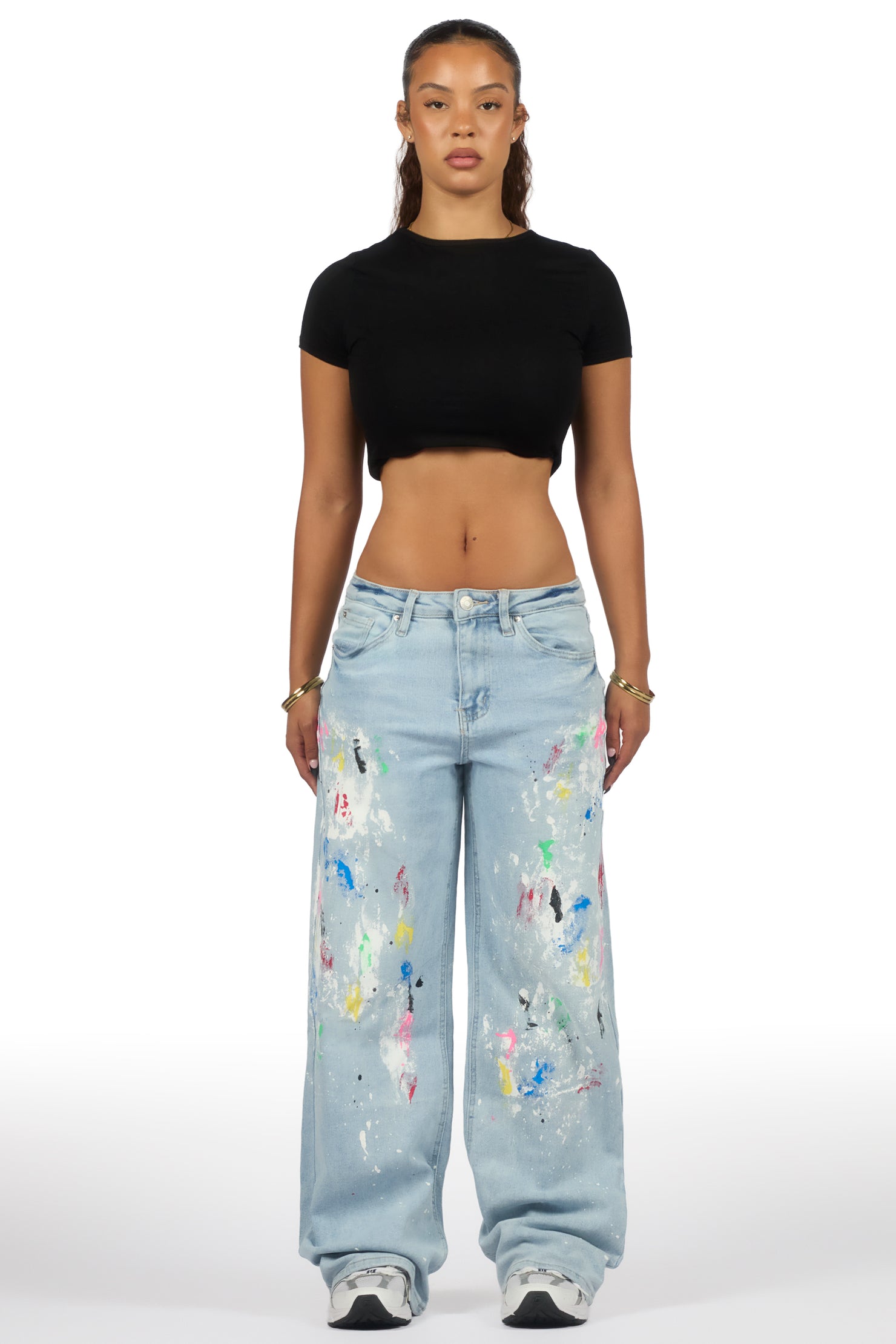 Demetria Light Wash Painted Baggy Jean