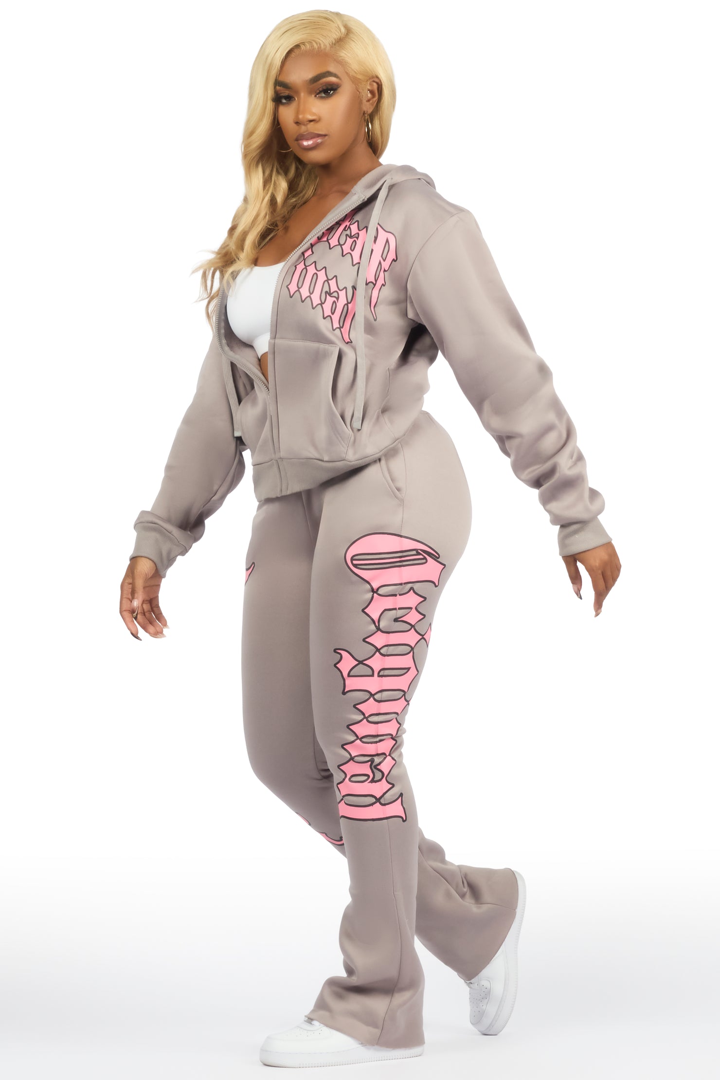 Annamarie Grey Zip Up Stacked Track Set