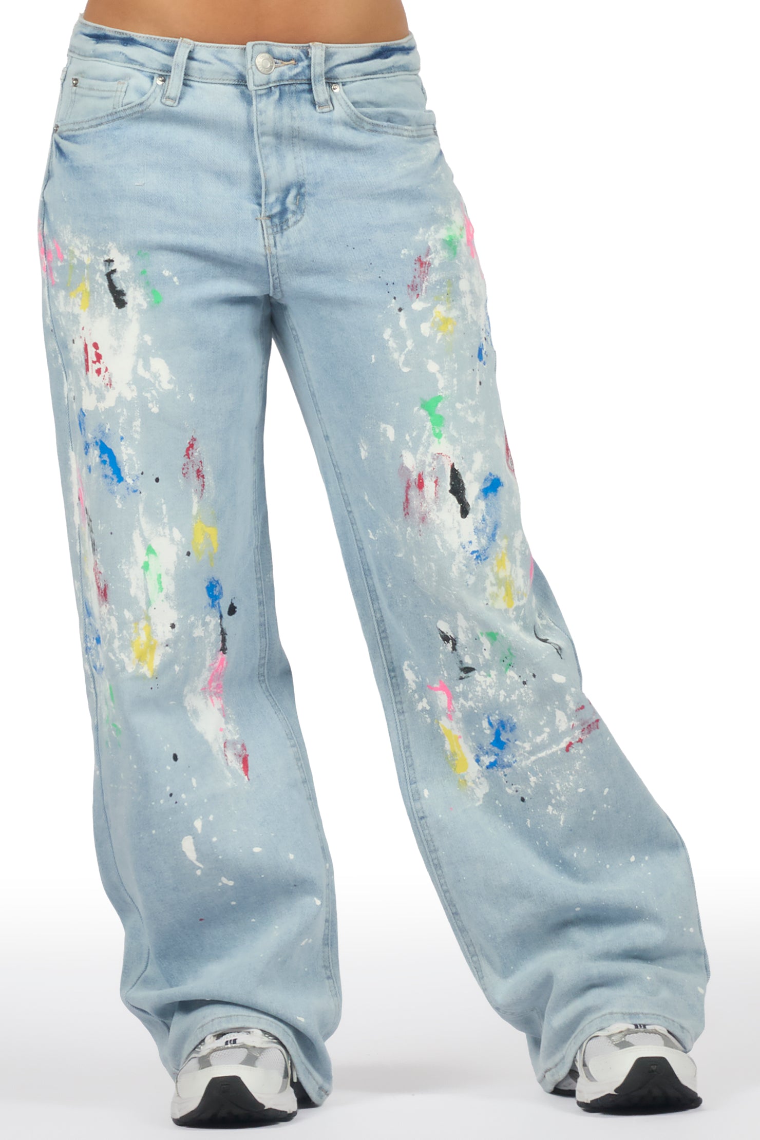 Demetria Light Wash Painted Baggy Jean