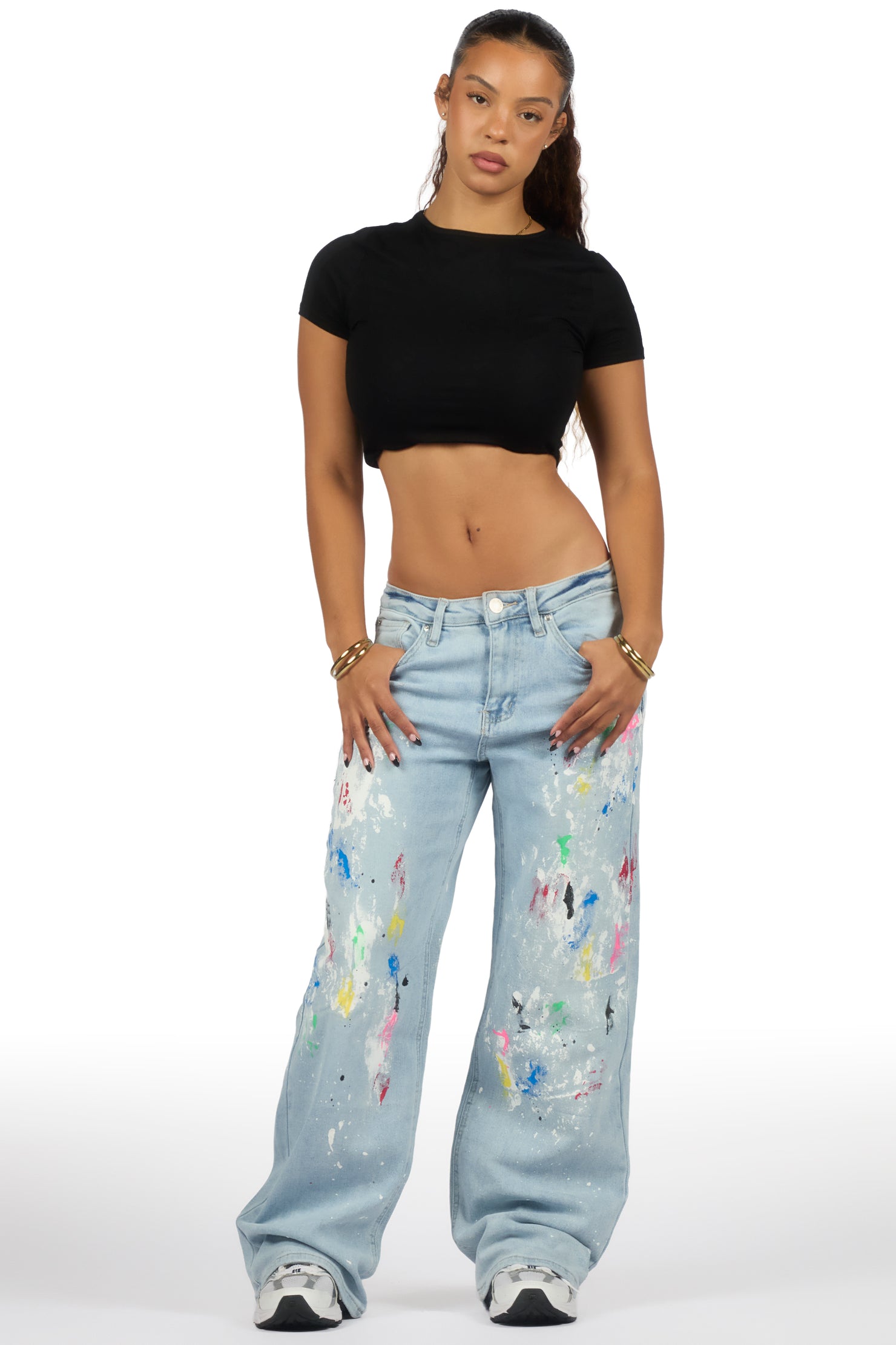 Demetria Light Wash Painted Baggy Jean