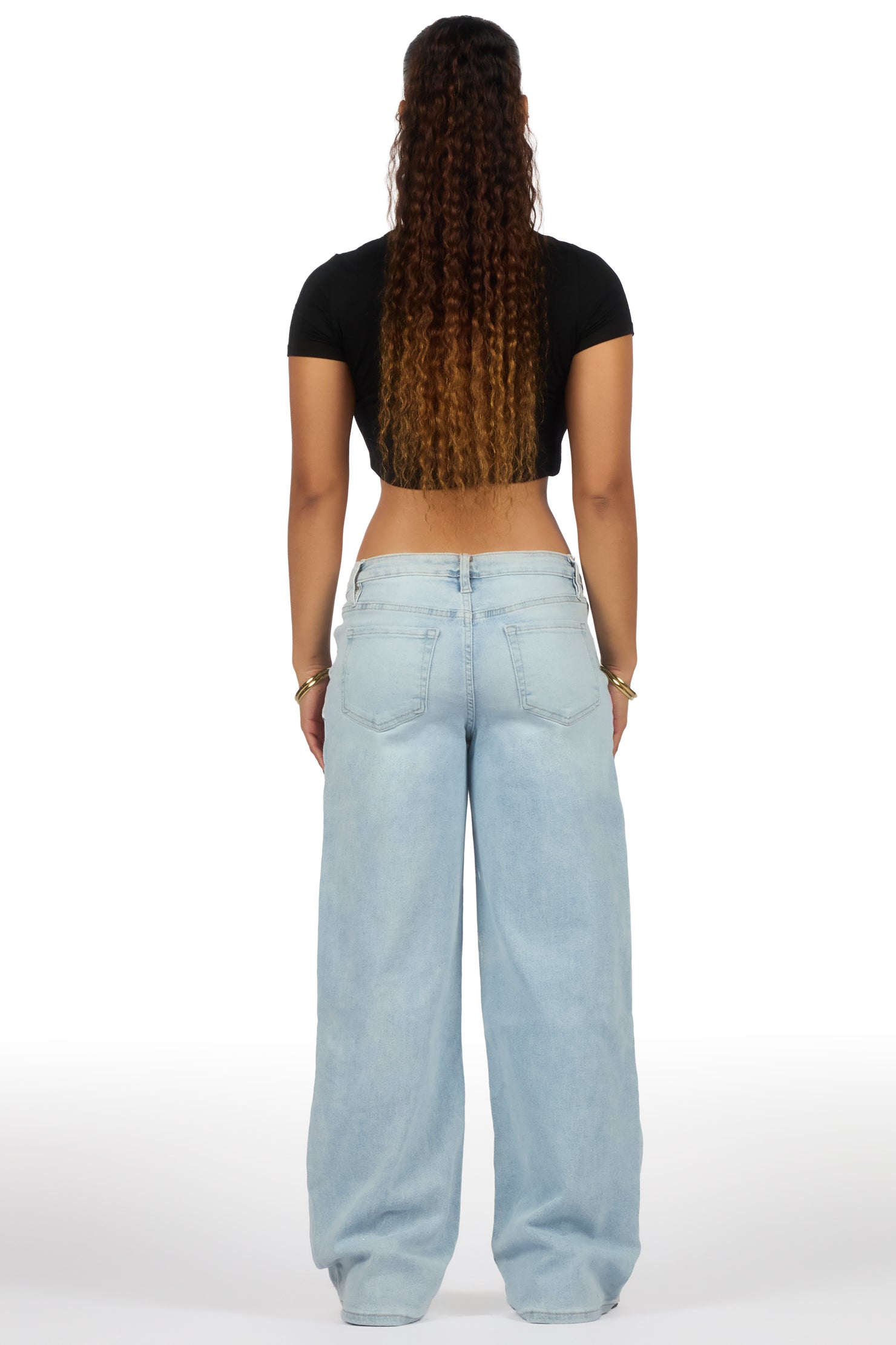 Demetria Light Wash Painted Baggy Jean
