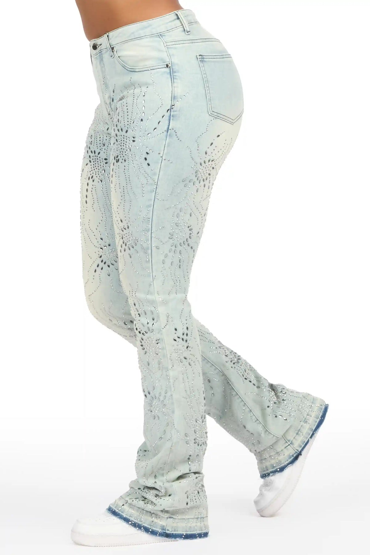 Deidra Light Wash Rhinestone Stacked Flare Jean