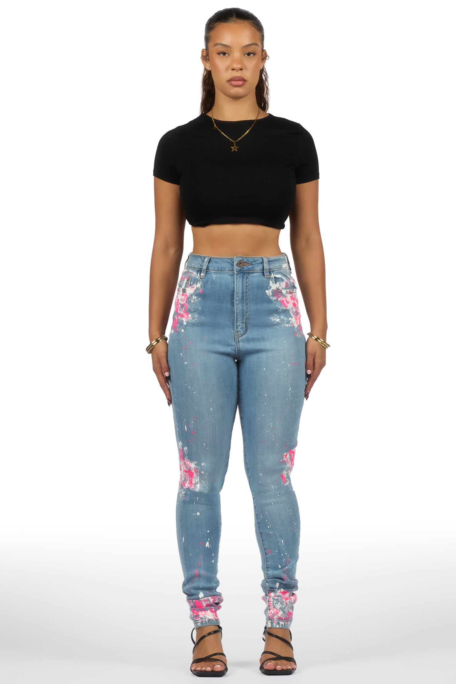 Karina Light Wash Painted Skinny Jean
