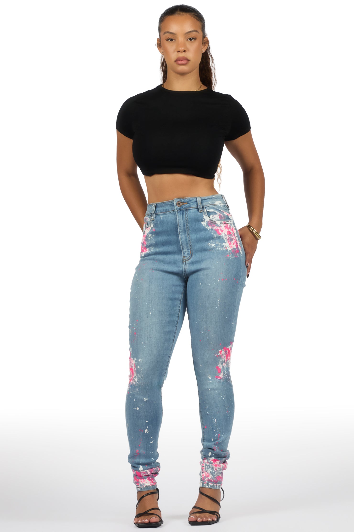 Karina Light Wash Painted Skinny Jean