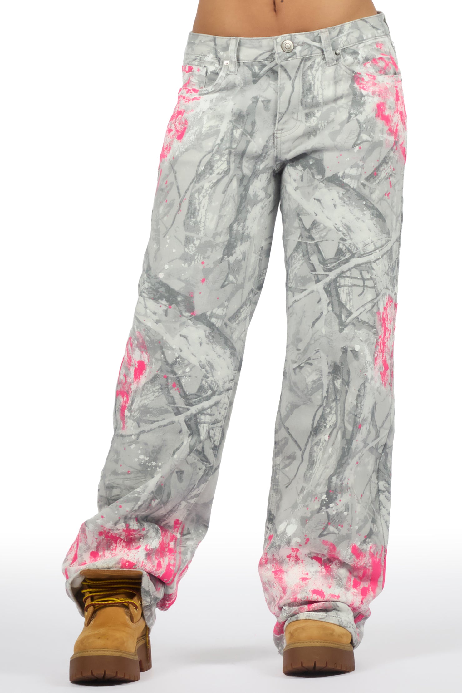 Zyra Grey Tree Camo Painted Baggy Jean