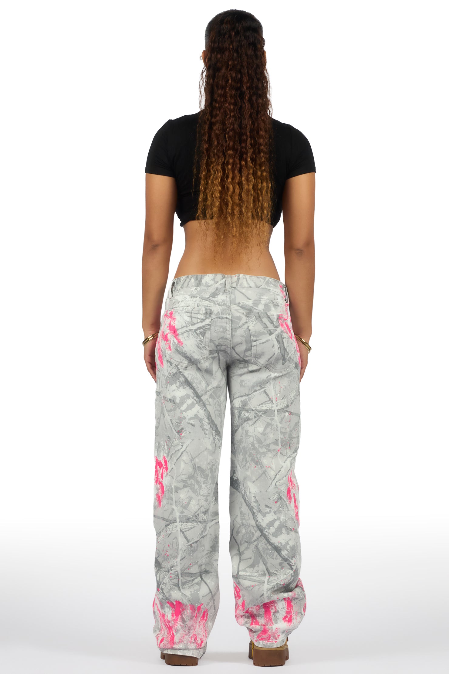 Zyra Grey Tree Camo Painted Baggy Jean