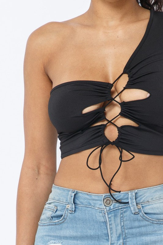 Terrica Black One Shoulder Long Sleeve Top
