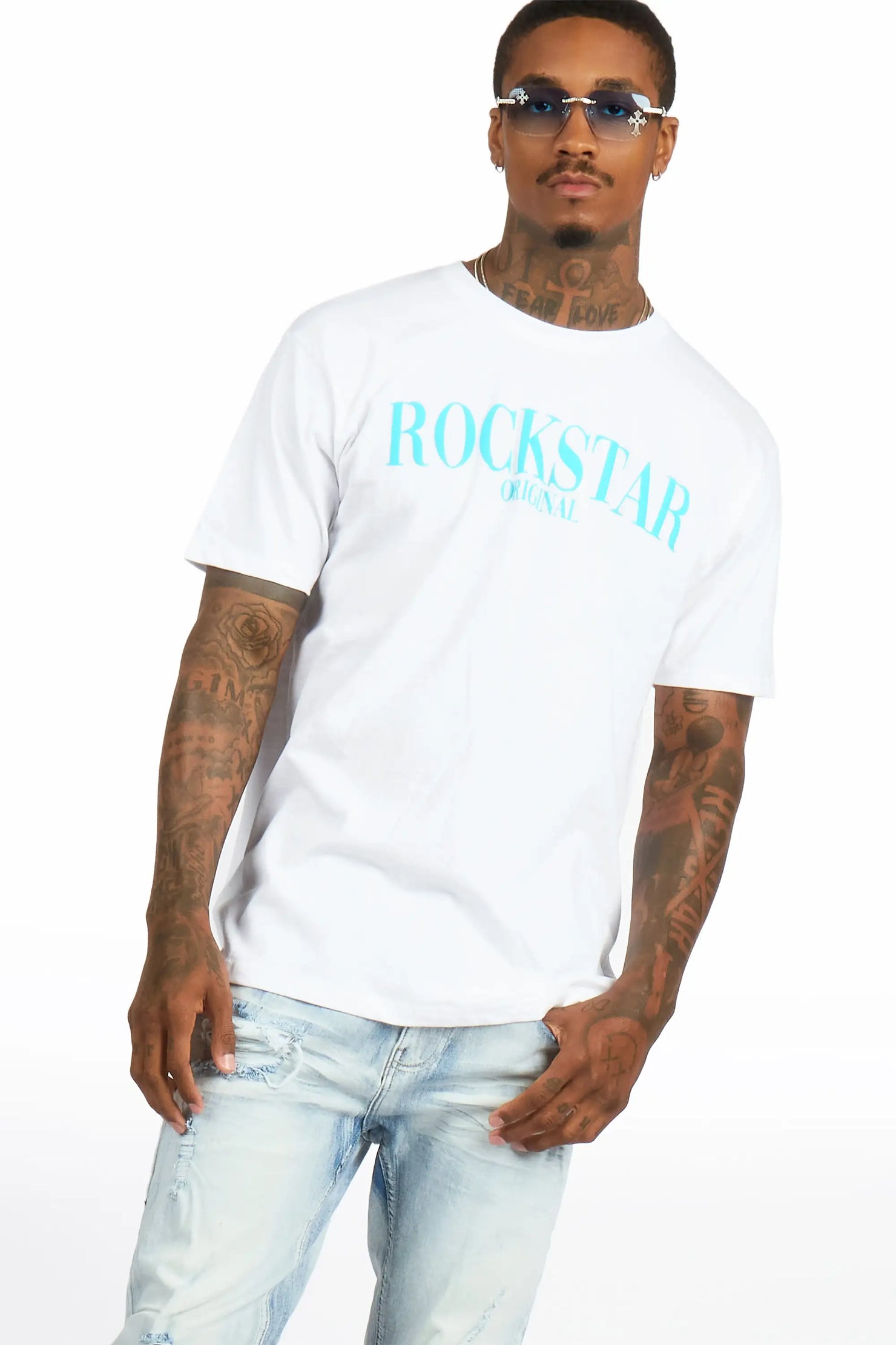 Octavio 2.0 White/Blue Oversized Graphic T-Shirt