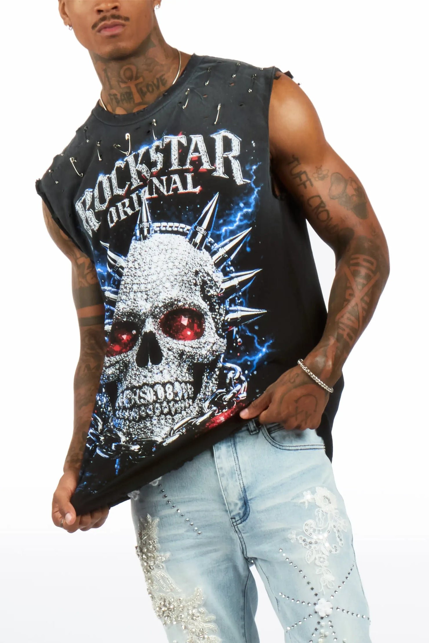 Demetrice Black Oversized Cut Off T-Shirt