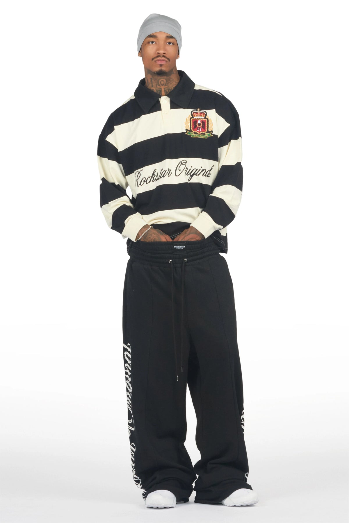 Ivola Black Double Waisted Baggy Fit Pant