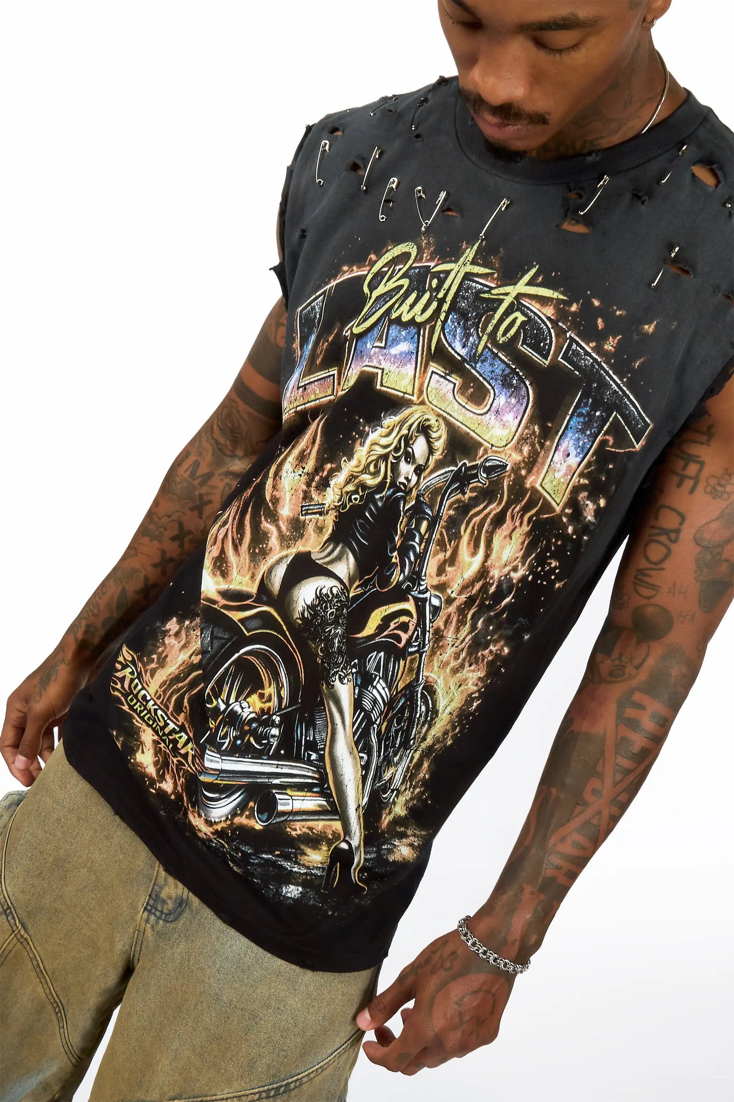 Raider Black Oversized Cut Off T-Shirt