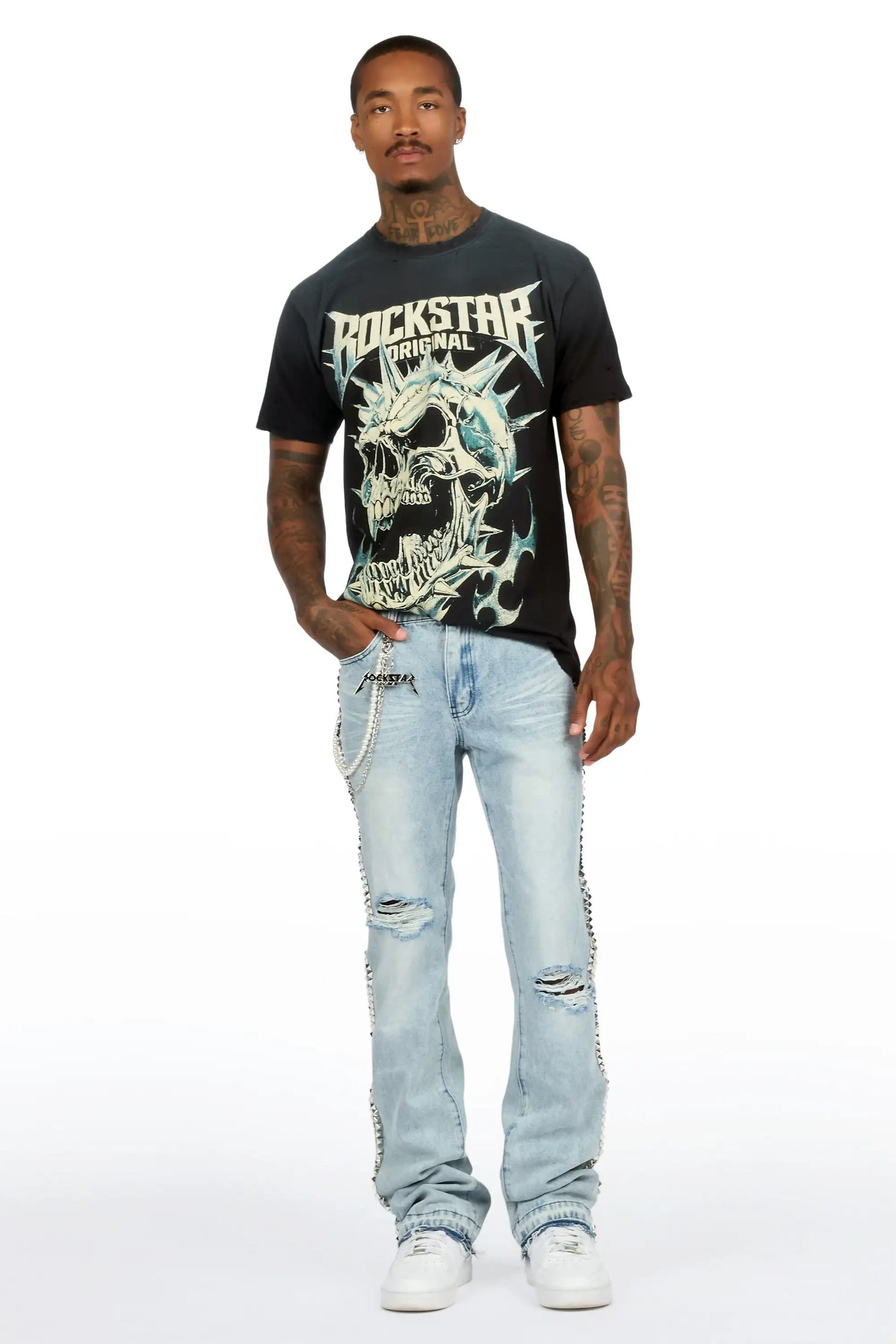 Tyce Light Blue Pearl Stacked Fit Jean