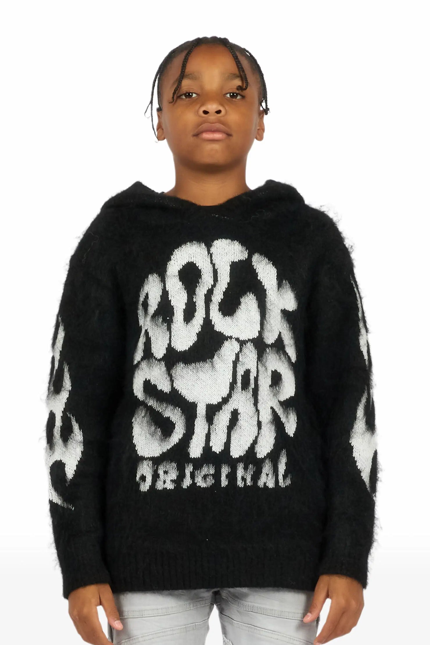 Boys Hakon Black Graphic Knitted Hoodie