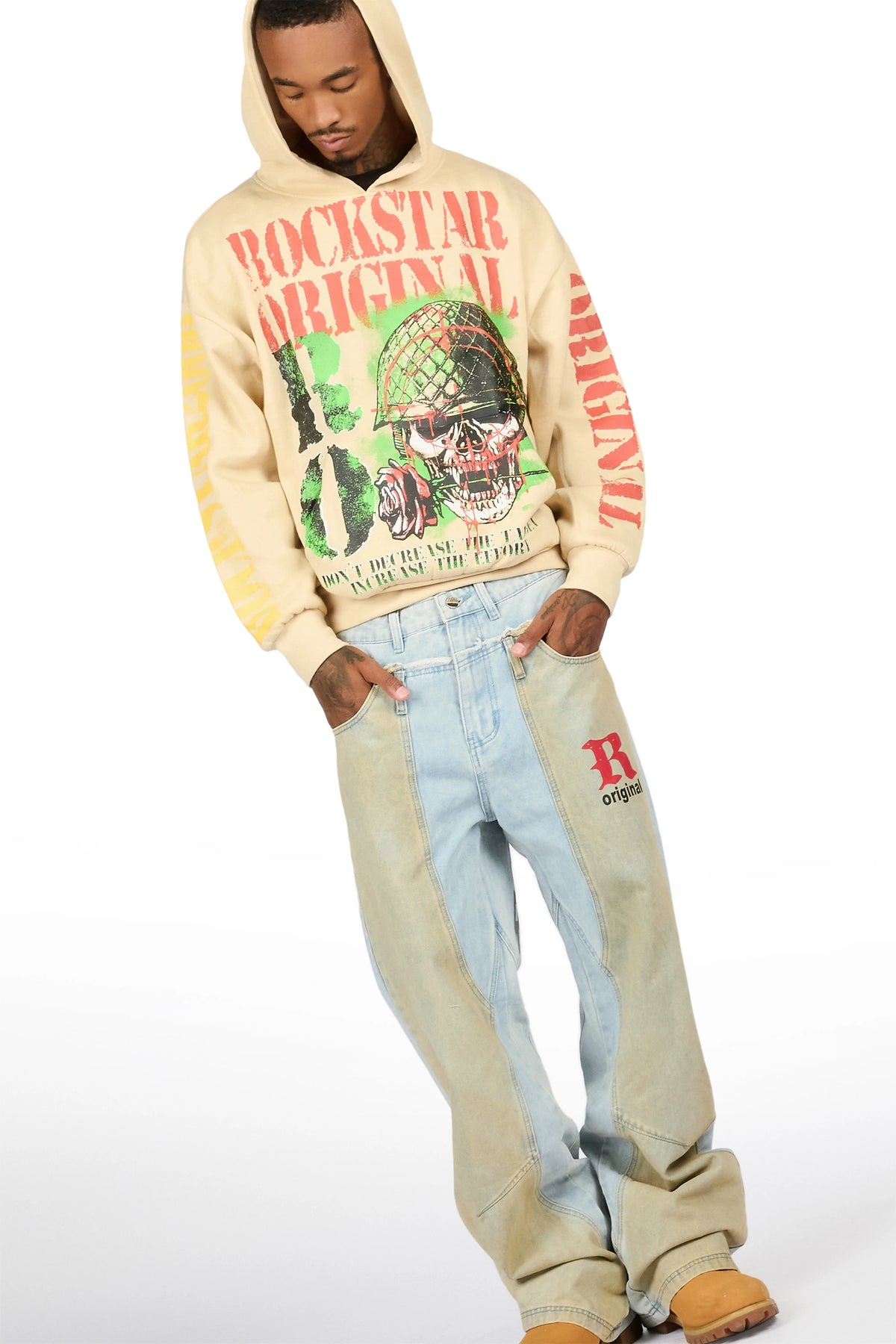 Kilshot Romance Beige Distressed Graphic Hoodie