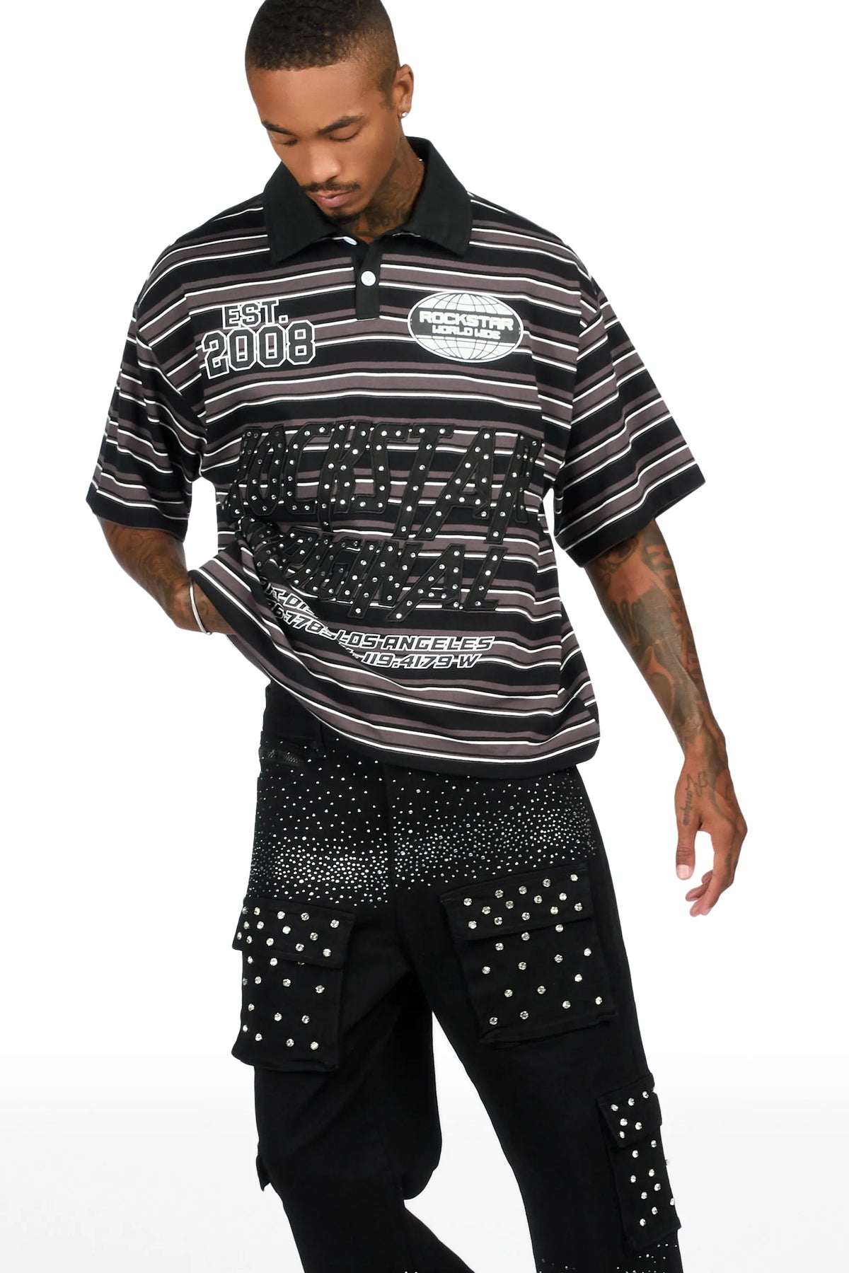 Ferry Black Rhinestone Polo Shirt