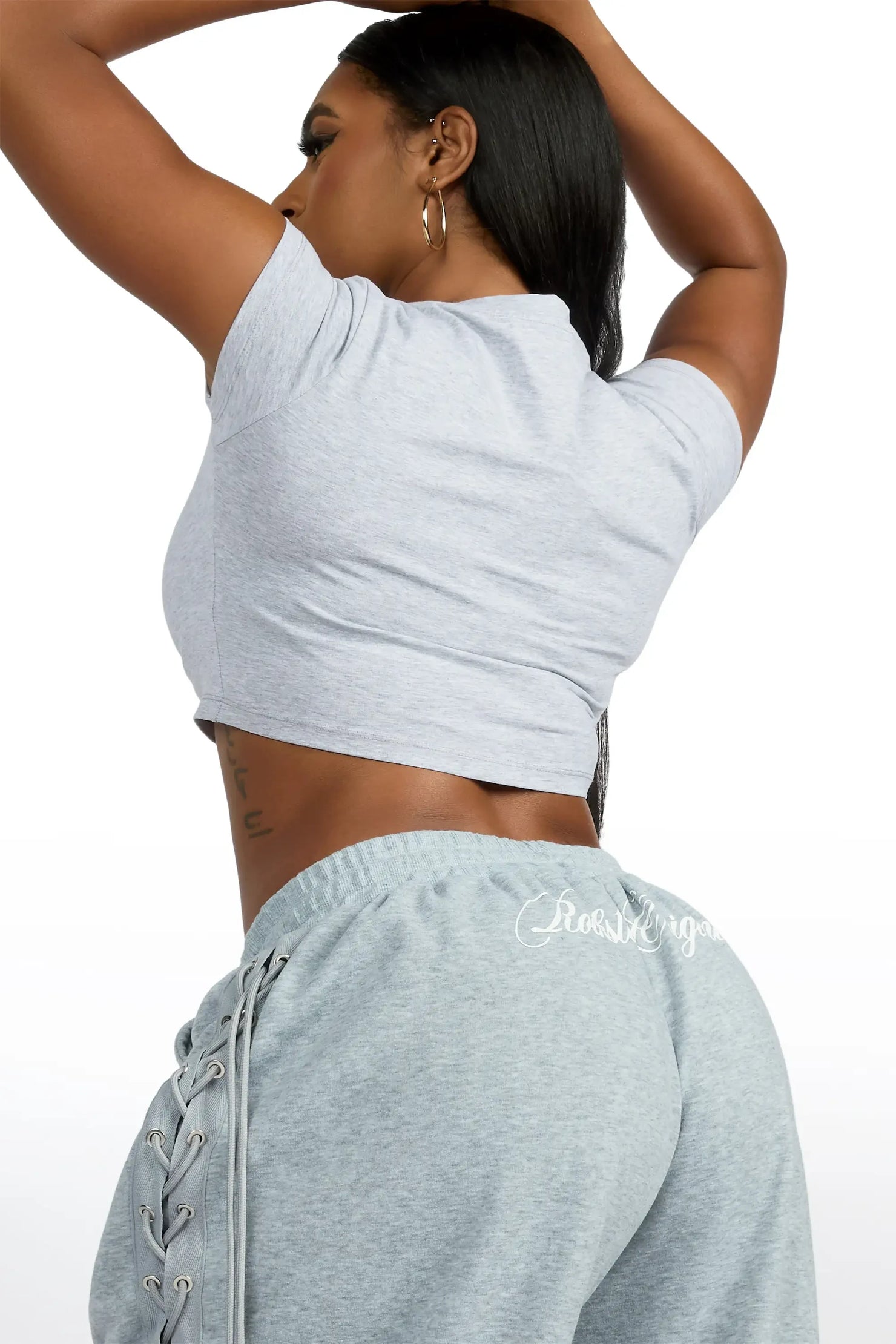 Desire Grey Lace Up  Crop T-Shirt Baggy Track Set