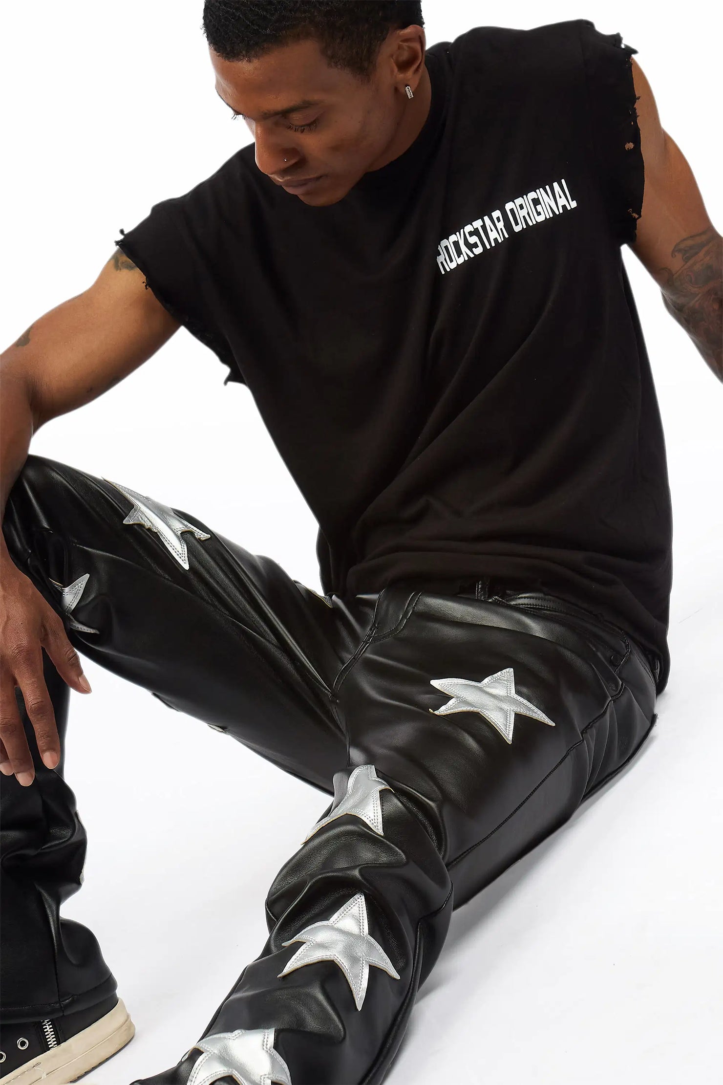 Steen Black/Silver PU Stacked Flare Jean