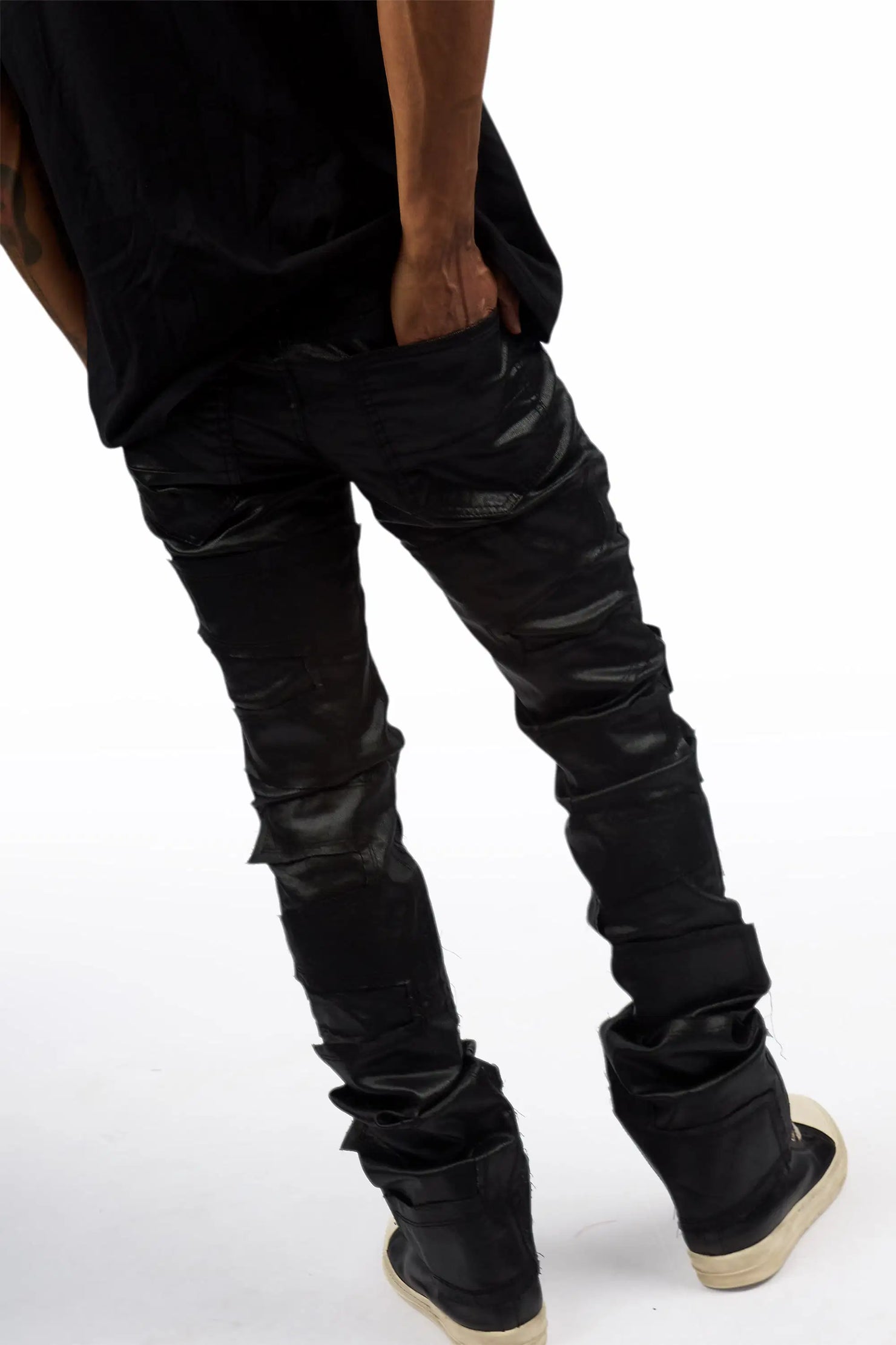Shake Black Coated Stacked Flare Jean