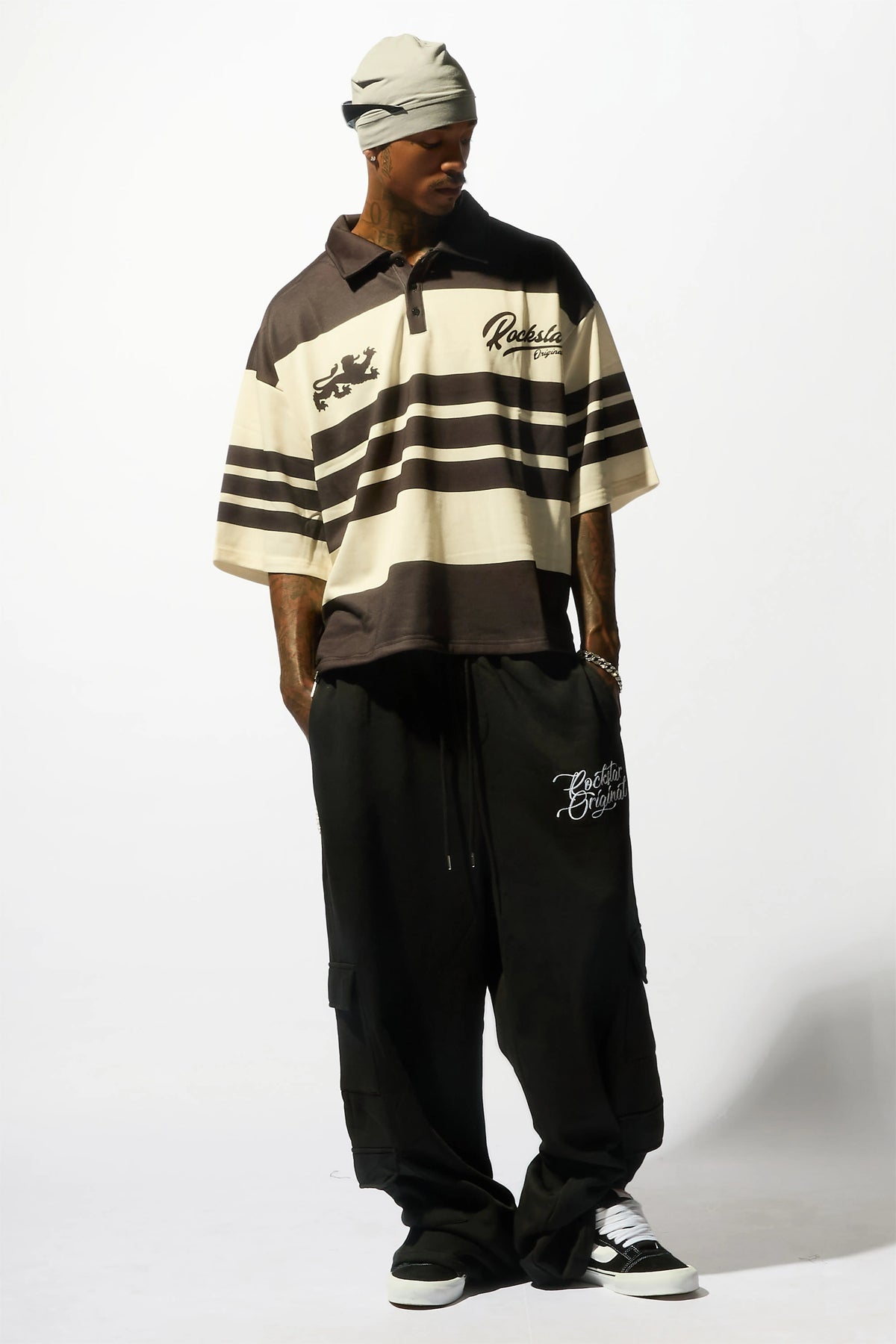 Yazan Black/Cream Crop Boxy Polo Shirt