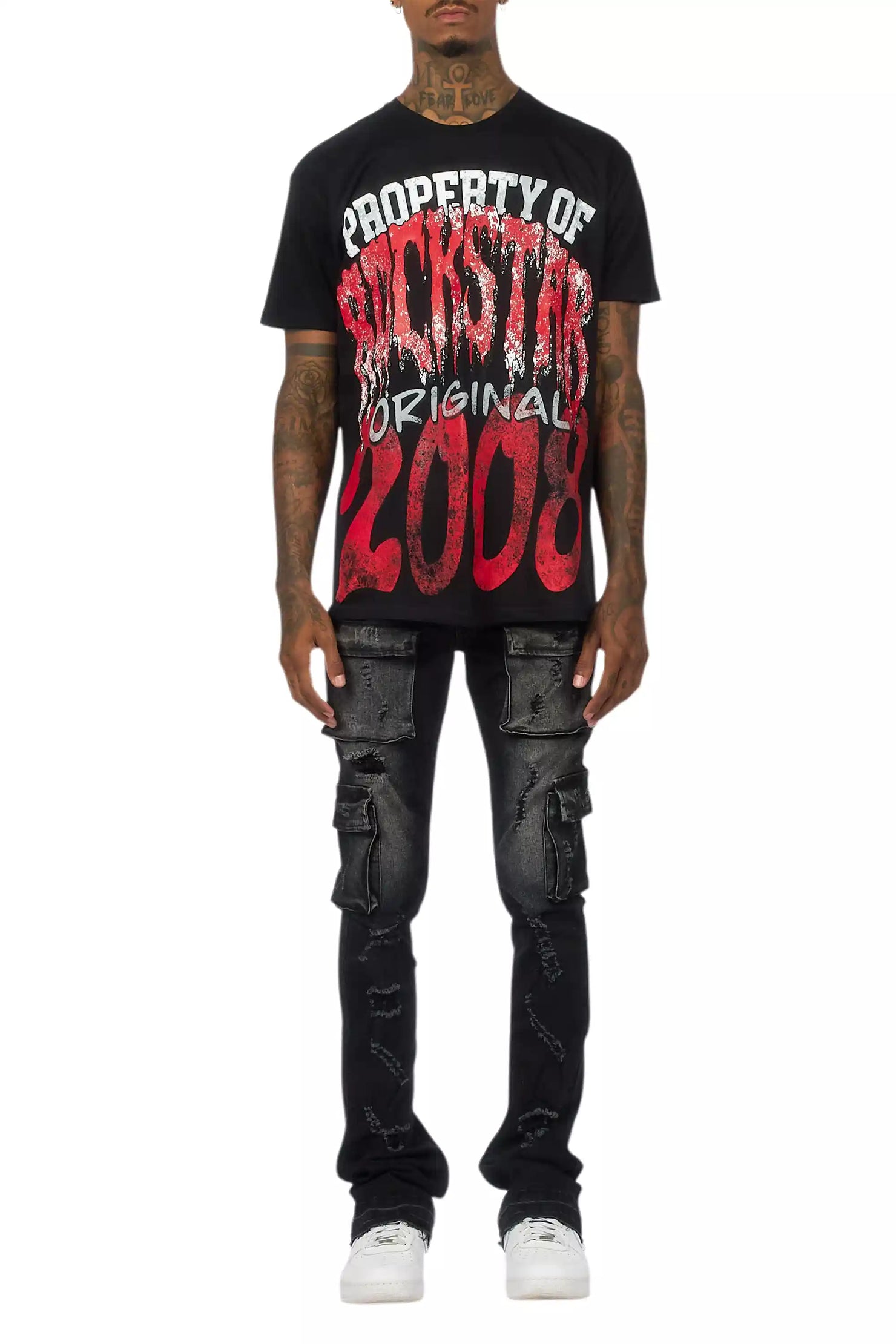 Zaid Dark Grey Stacked Flare Jean