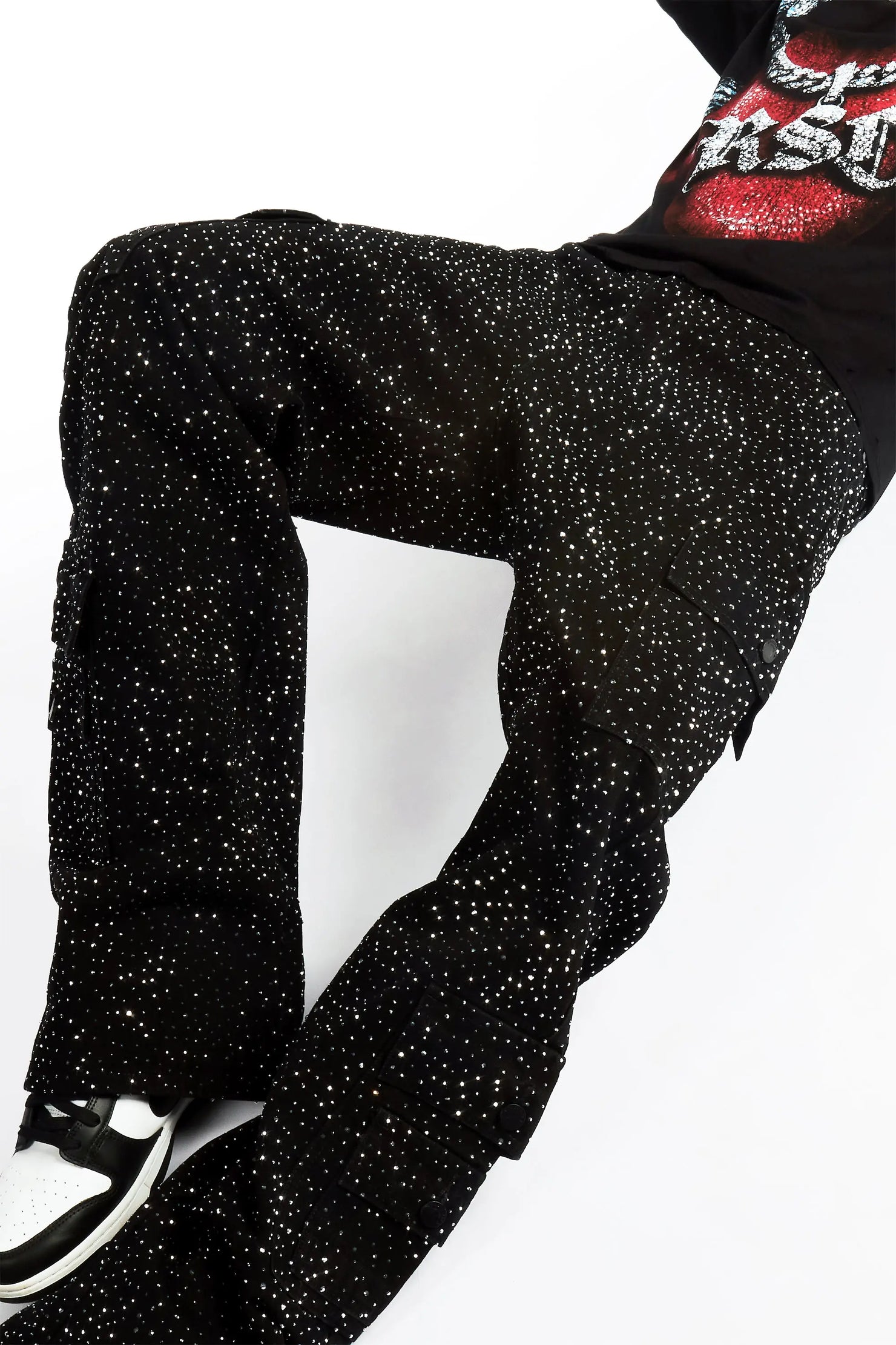 Aeson Black Rhinestone Baggy Fit Jean