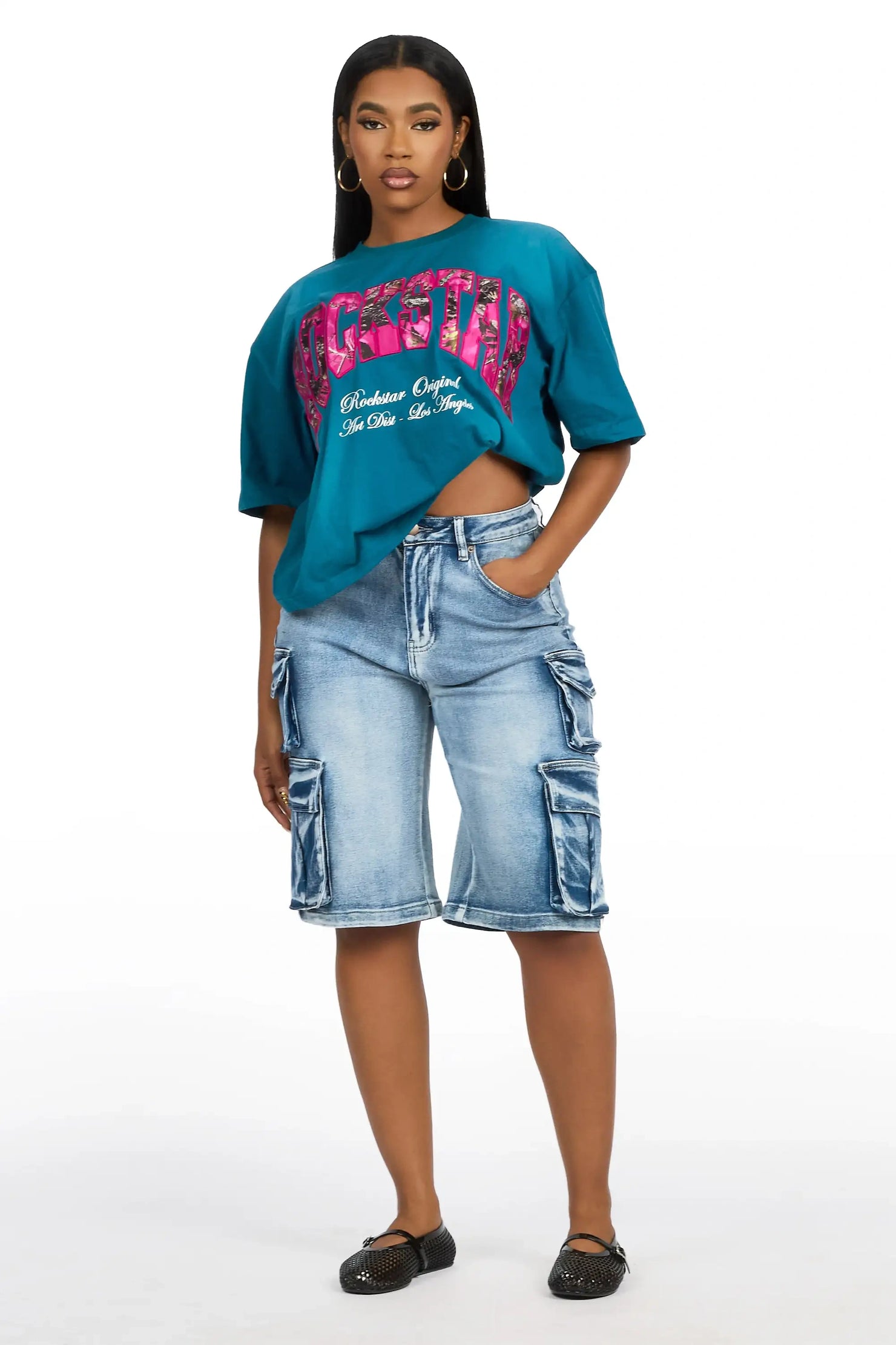 Leyna Navy Boxy Crop Tee Shirt