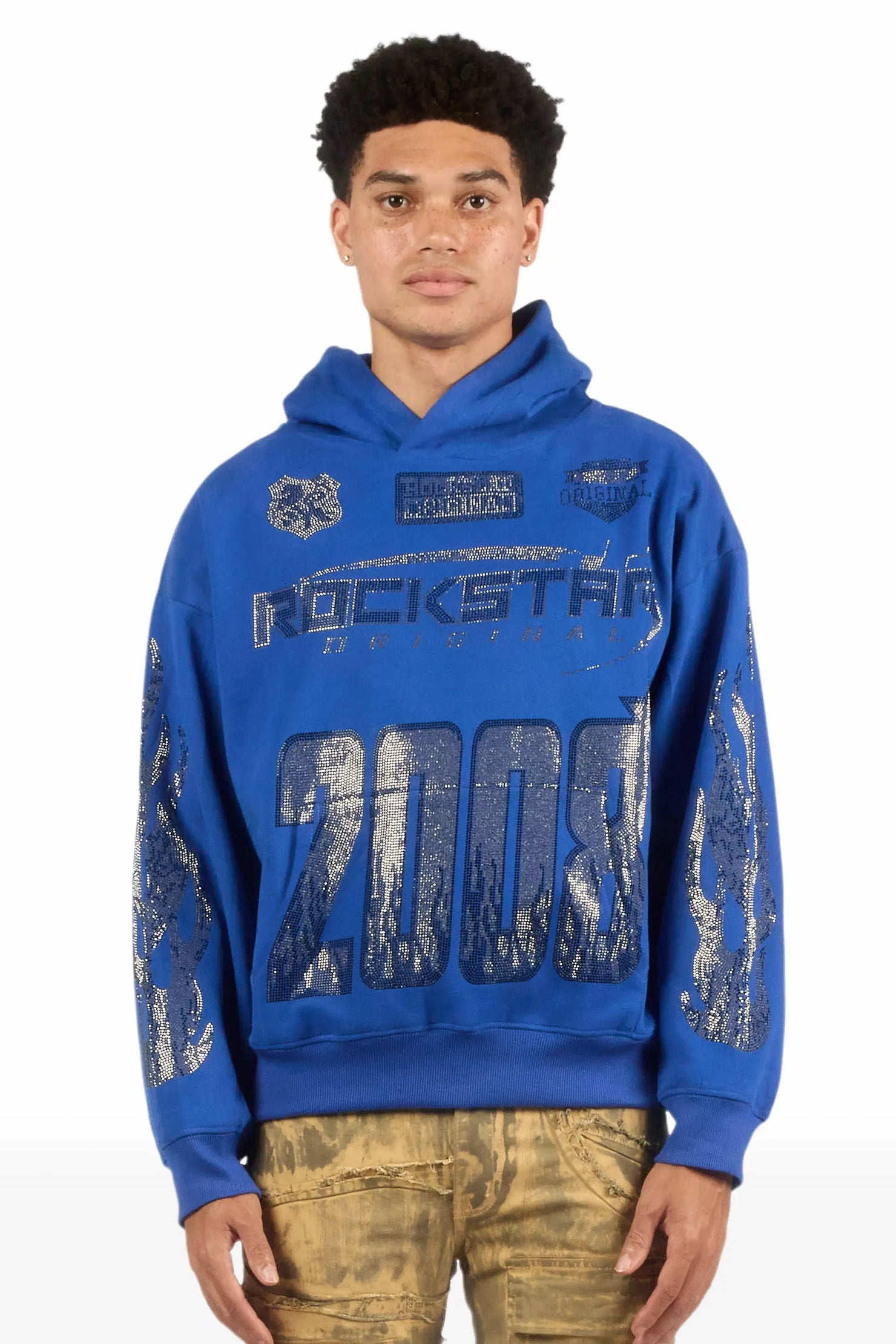 Amos Royal Rhinestone Oversized Hoodie