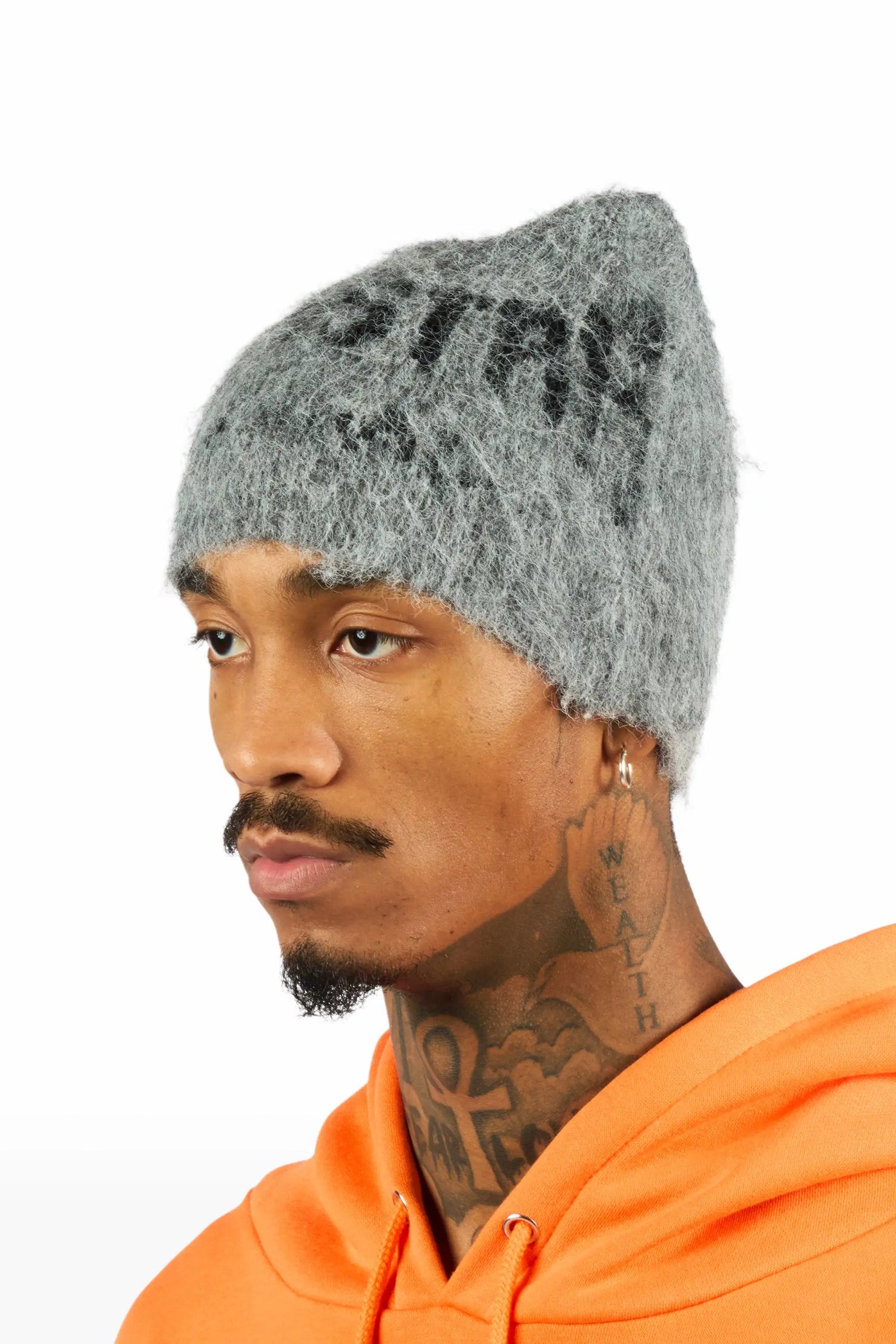Andros Grey Knitted Mohair Beanie