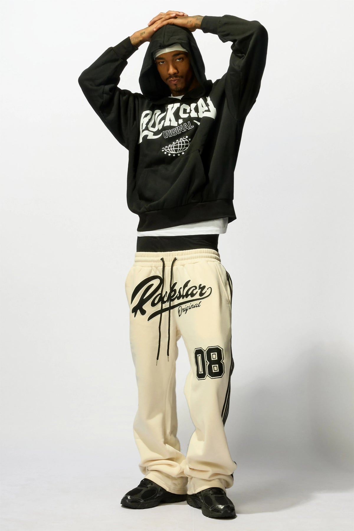Yazan Black/Cream French Terry Relaxed Pant
