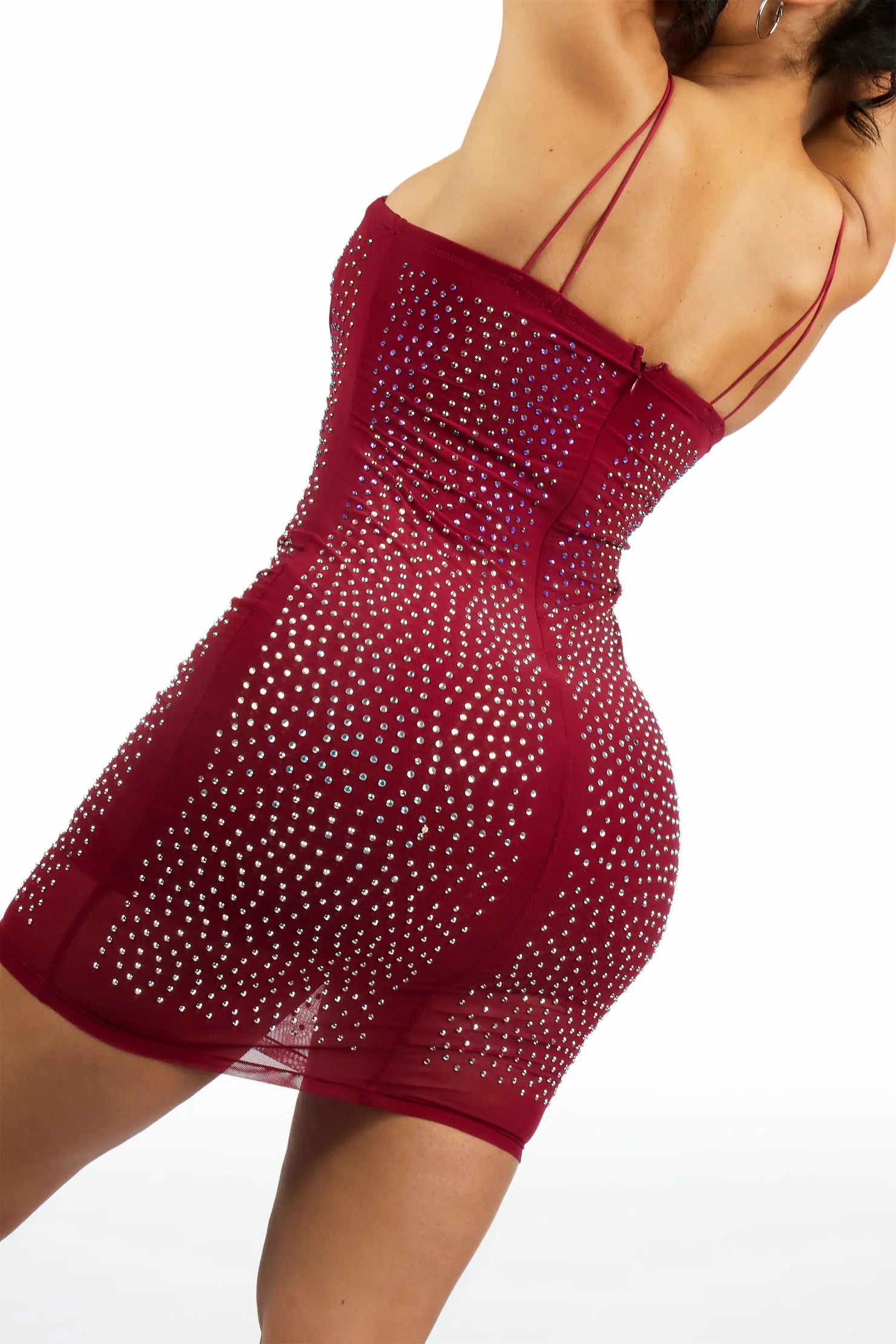 Body-Conned Wine Rhinestone Dress
