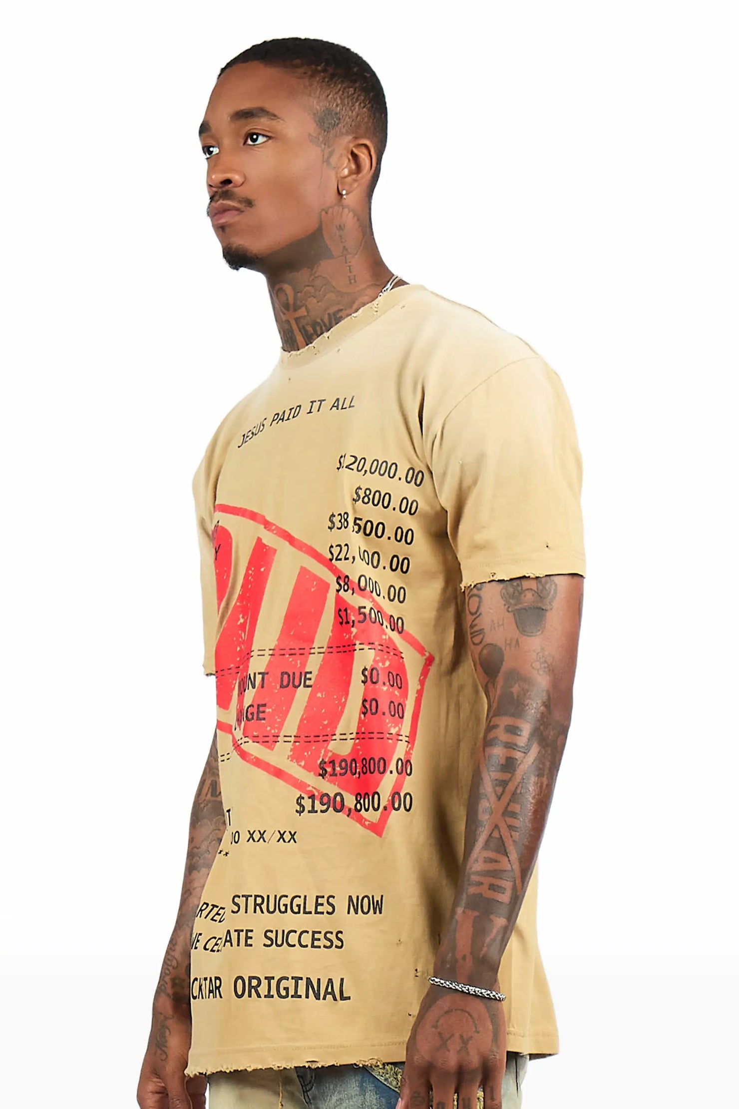 Paid Beige Oversized Graphic T-Shirt