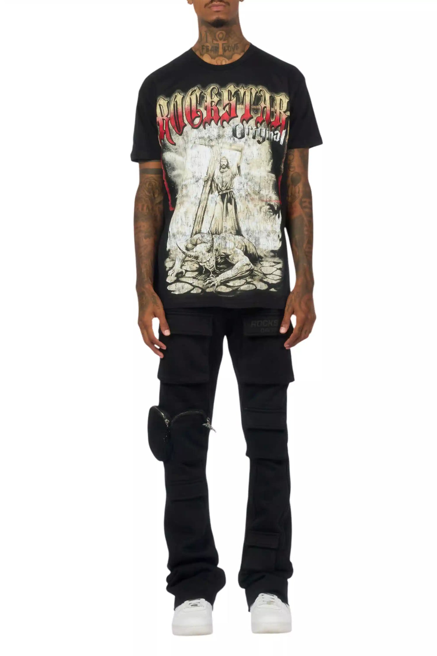 Noriko Black/Black Stacked Flare Track Pant