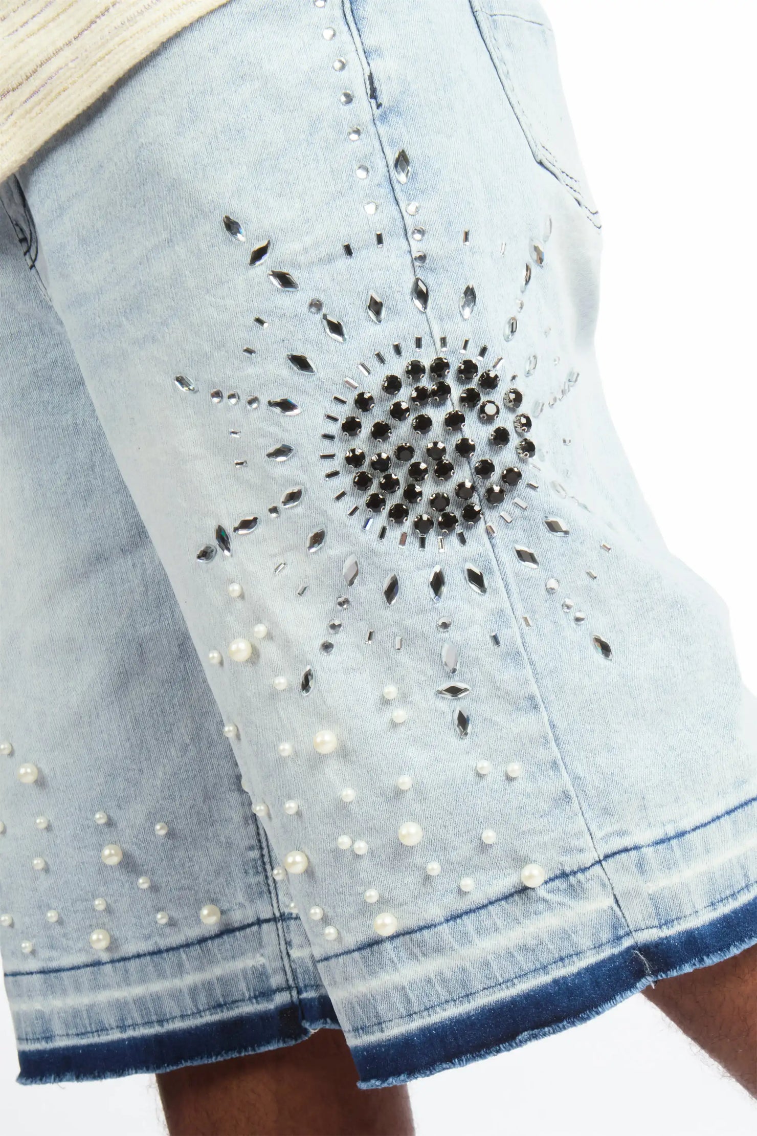 Tryst Light Blue Rhinestone Denim Short