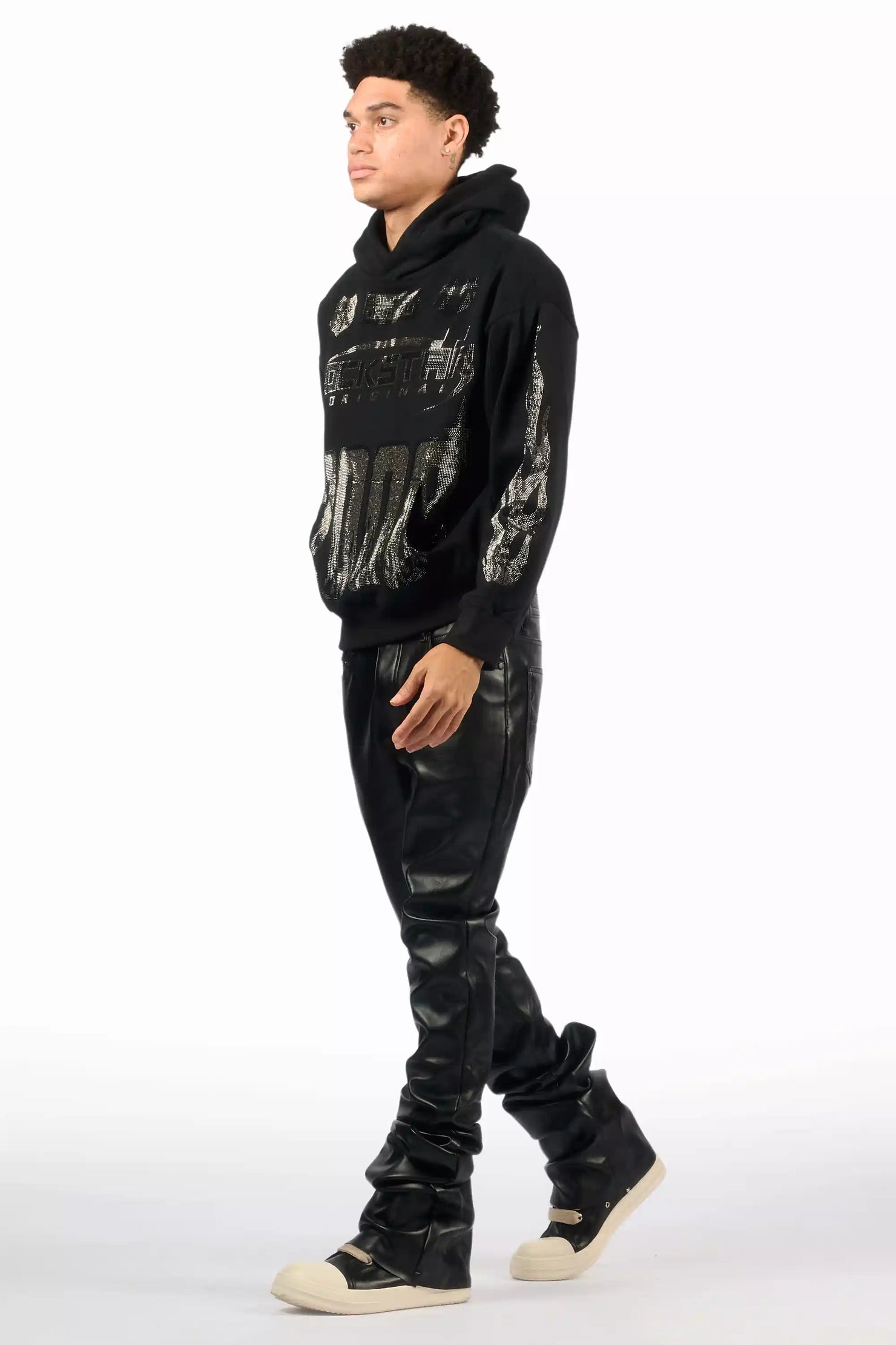 Ricky Black Super Stacked Faux Leather Pant