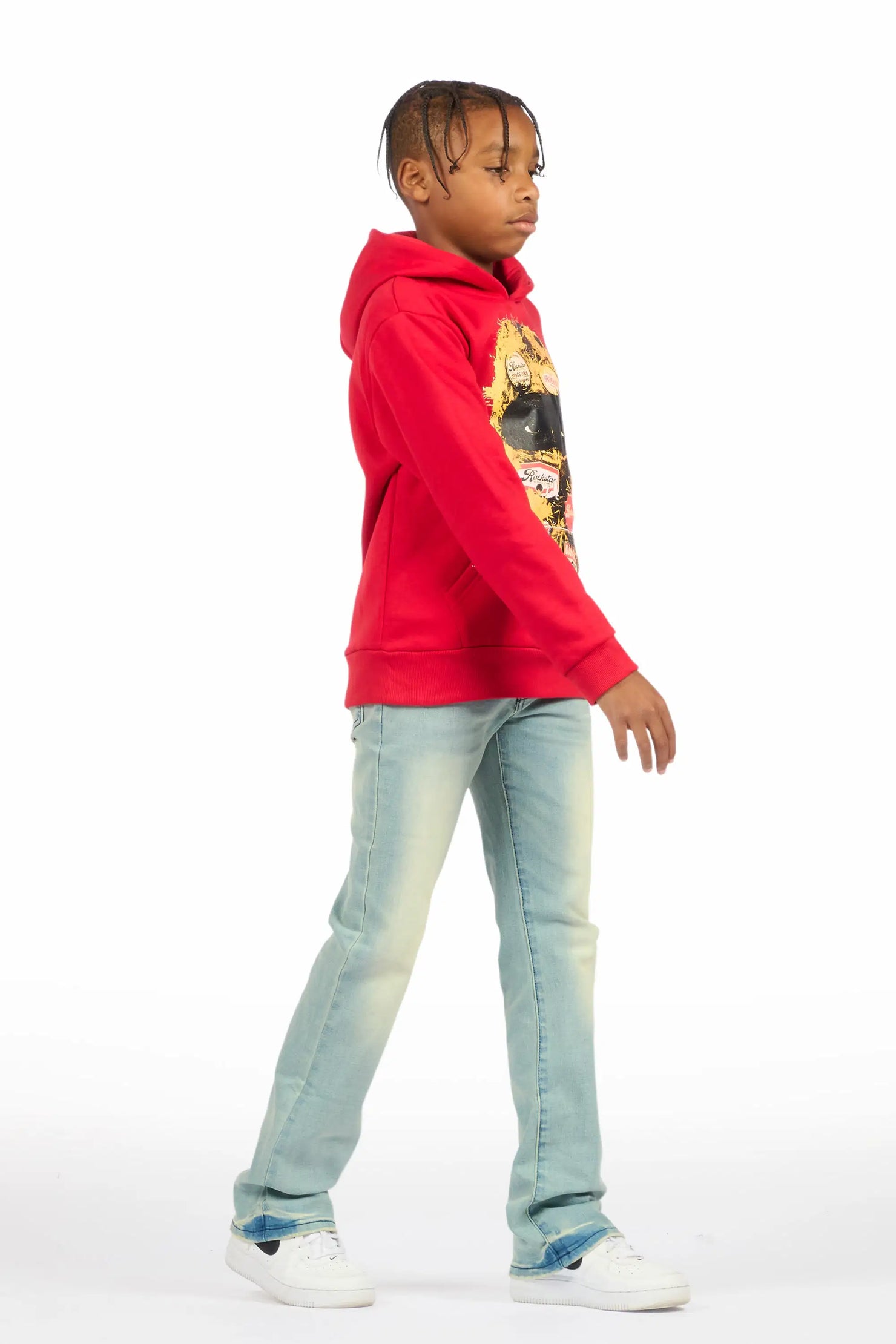 Boys Aylan Red Hoodie Stacked Jean Set