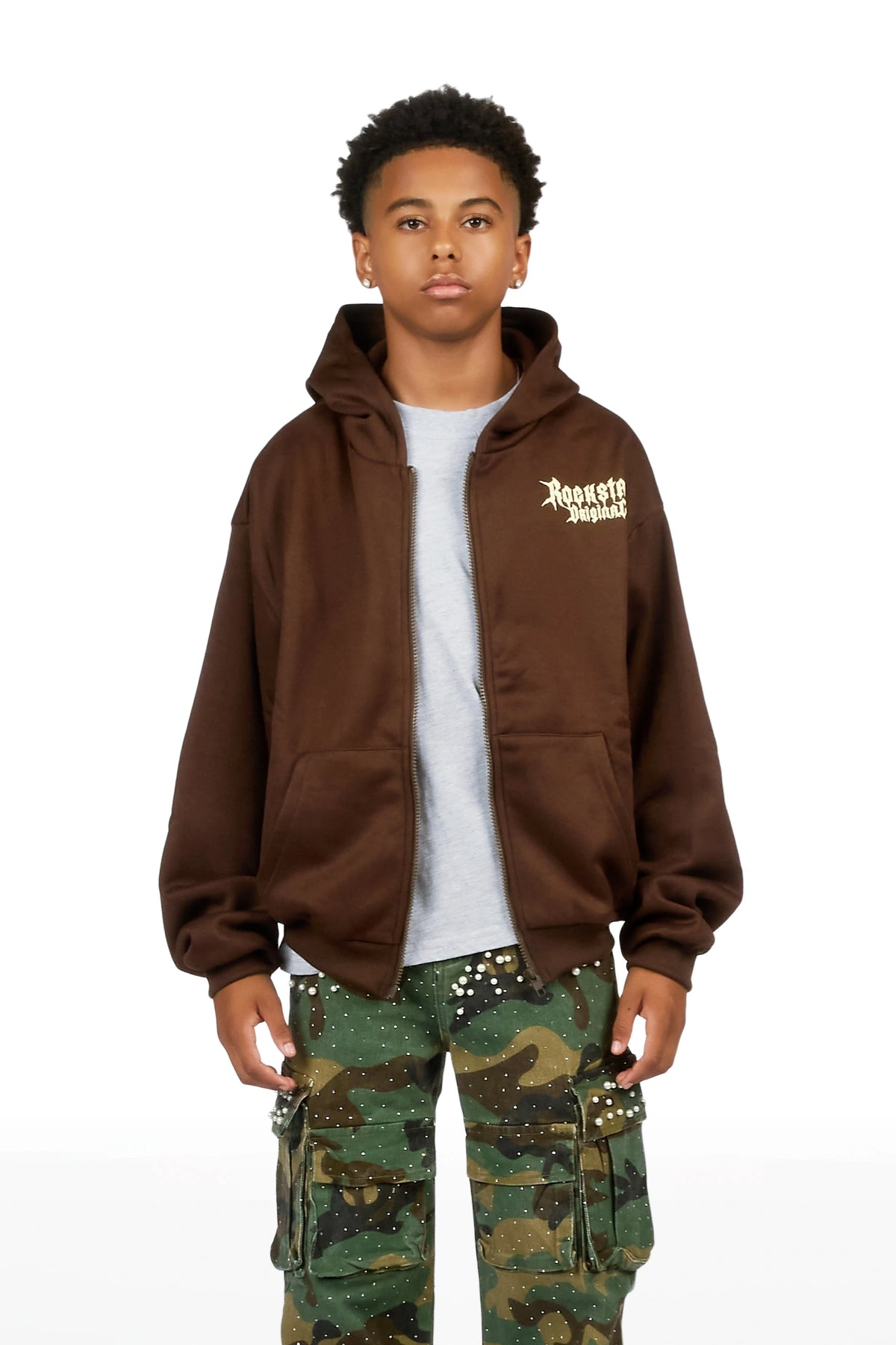 Boys Twinkle 2.0 Cocoa/Khaki Zip Up Hoodie