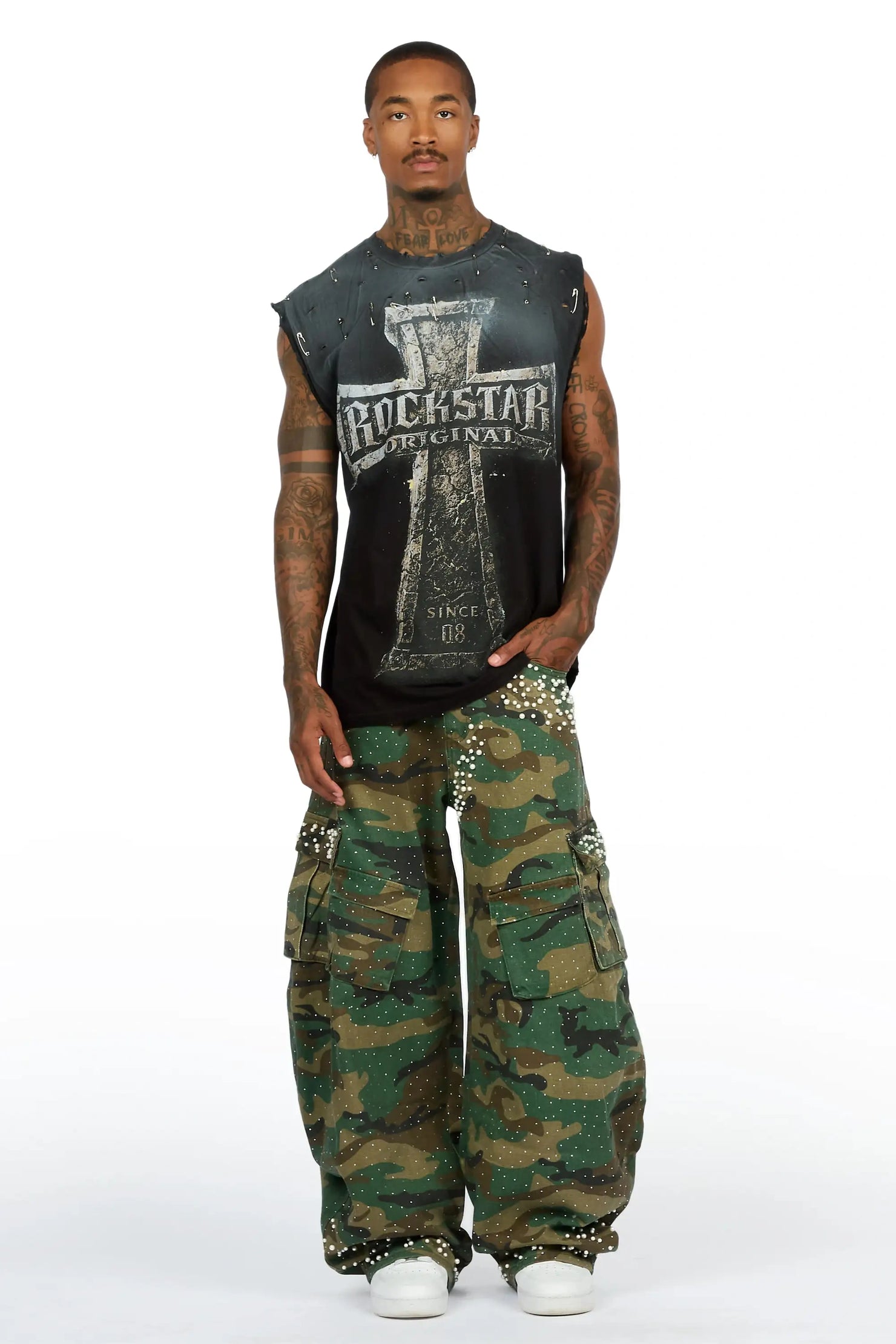 Bryx Camo Rhinestone Barrel Fit Jean