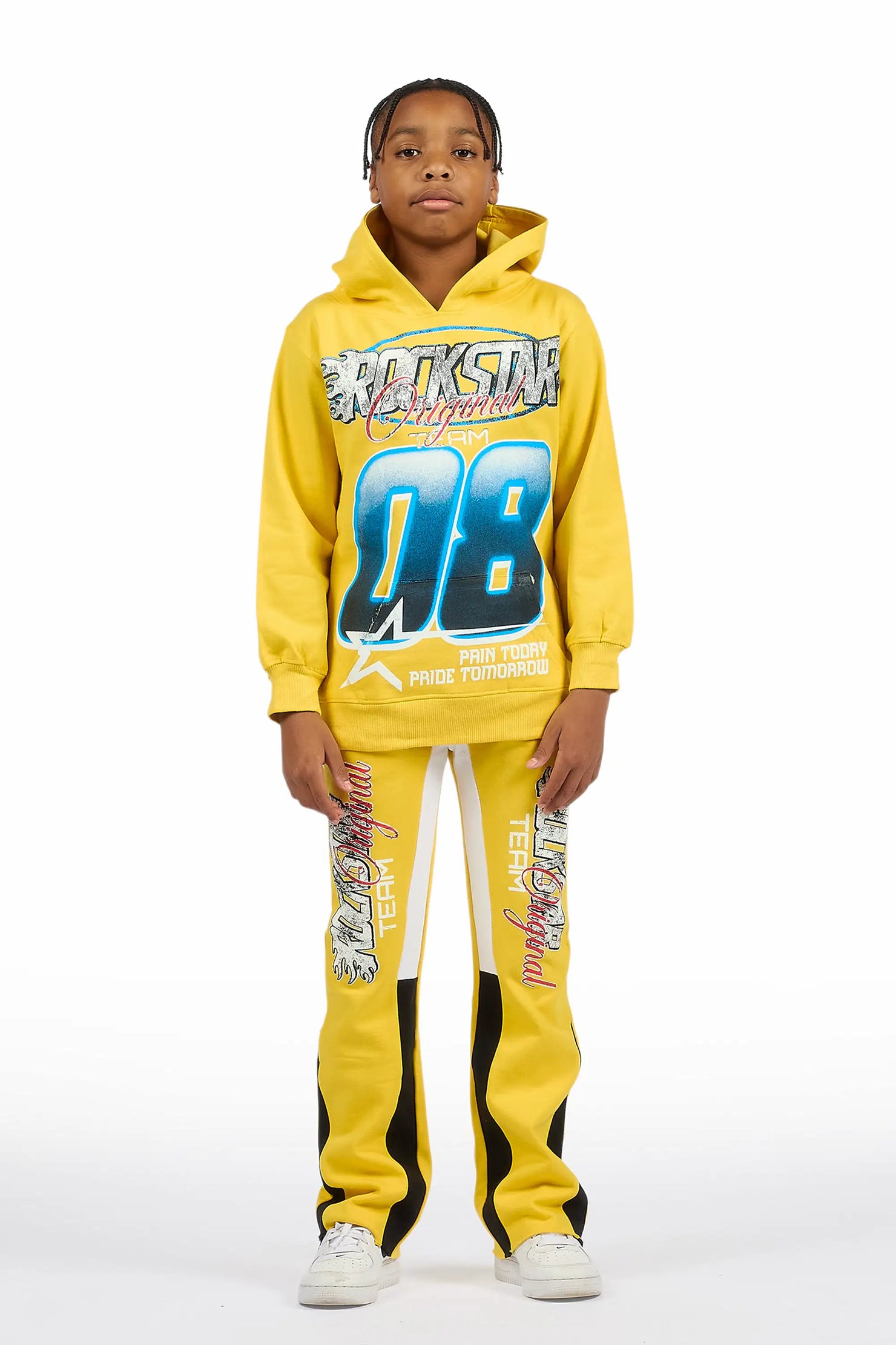 Boys Ryker Yellow Hoodie/Stacked Flare Track Set