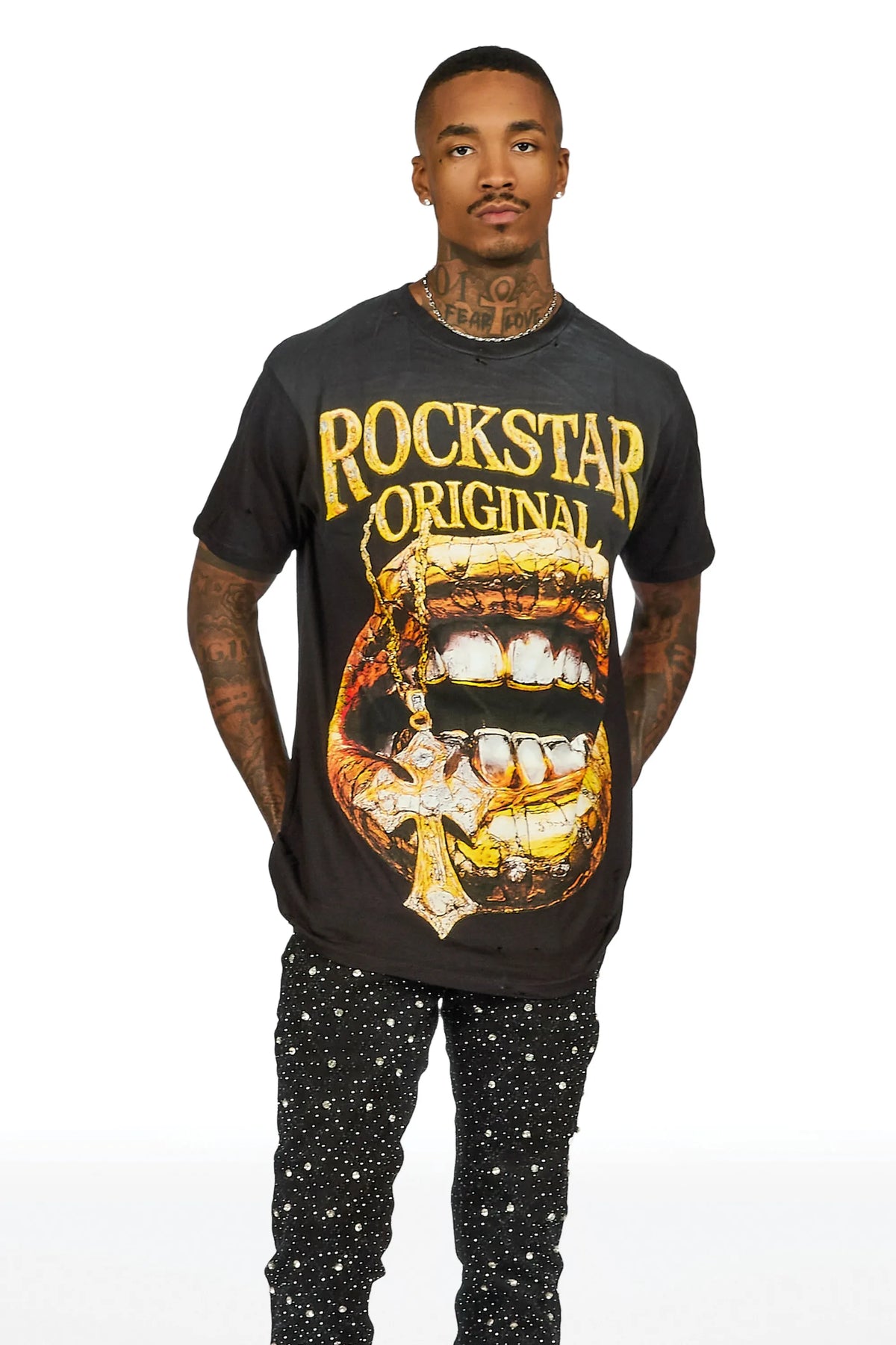 Glit Black/Silver Rhinestone Stacked Flare Jean