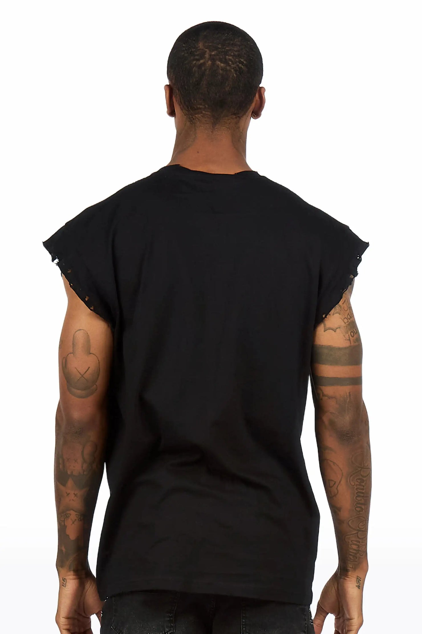 Byson Black Oversized Cut Sleeve T-Shirt