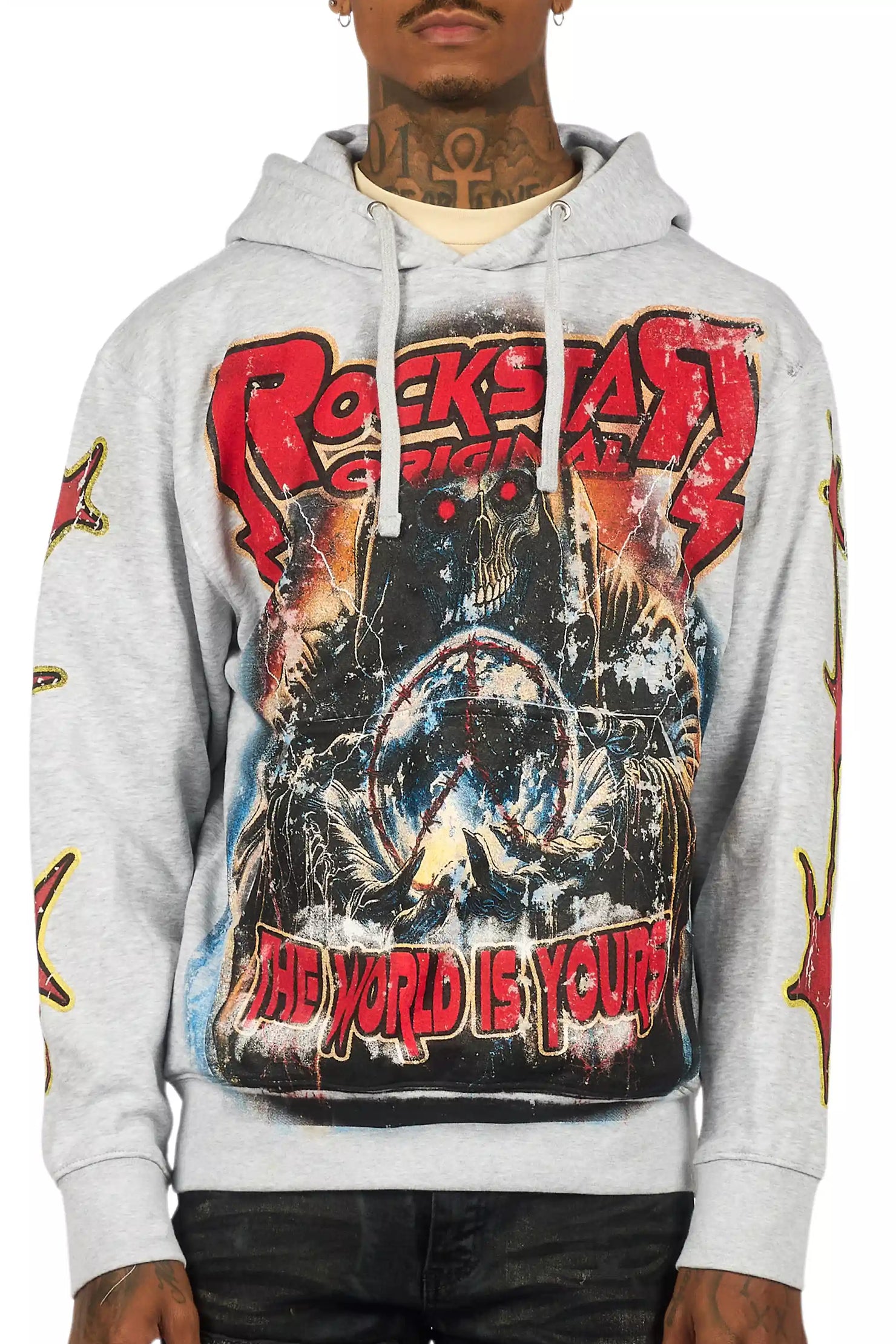 Lucian Heather Grey/Red Graphic Hoodie