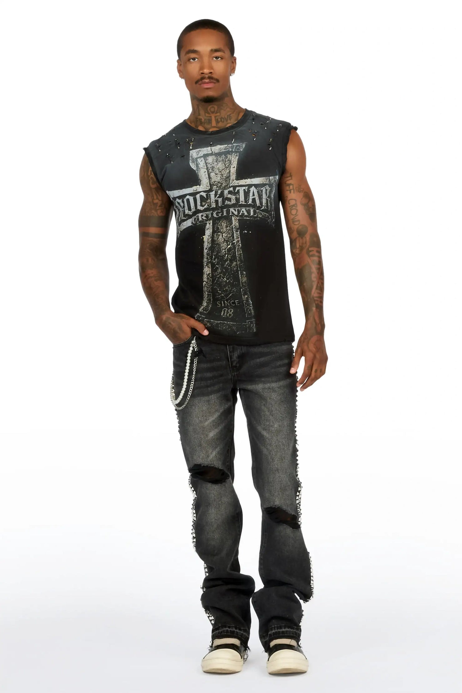Mikell Black Oversized Cut Off T-Shirt