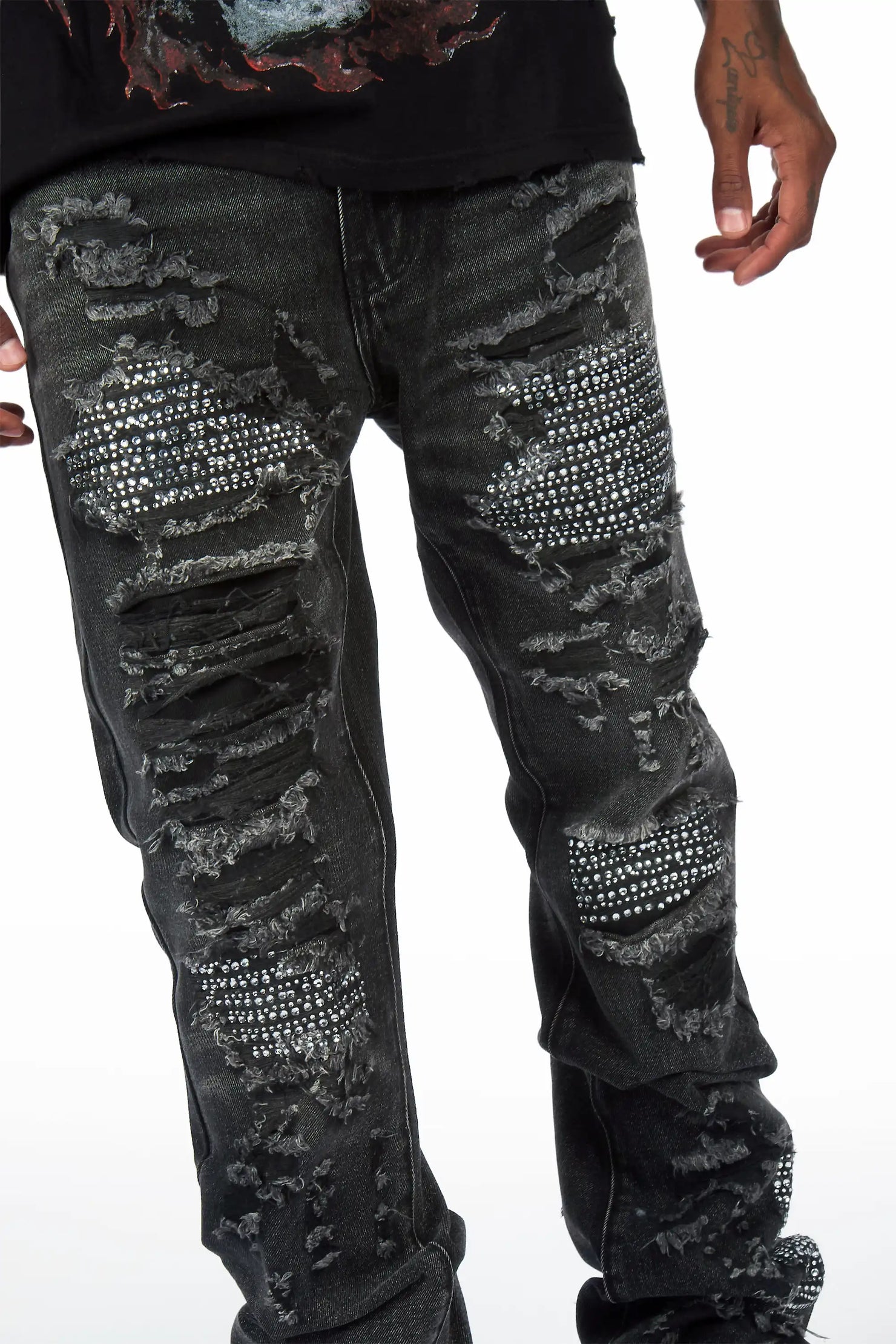 Mathey Dark Grey Rhinestone Stacked Fit Jean