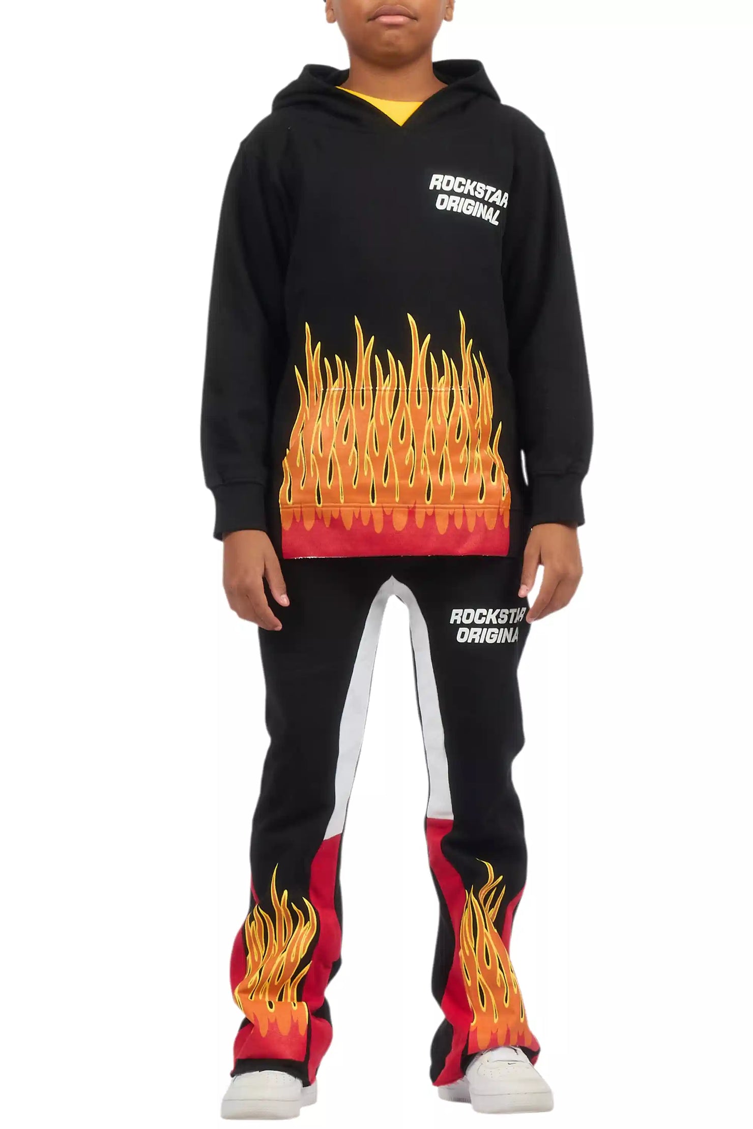 Boys Roeland Black/Red Stacked Flare Pant Set