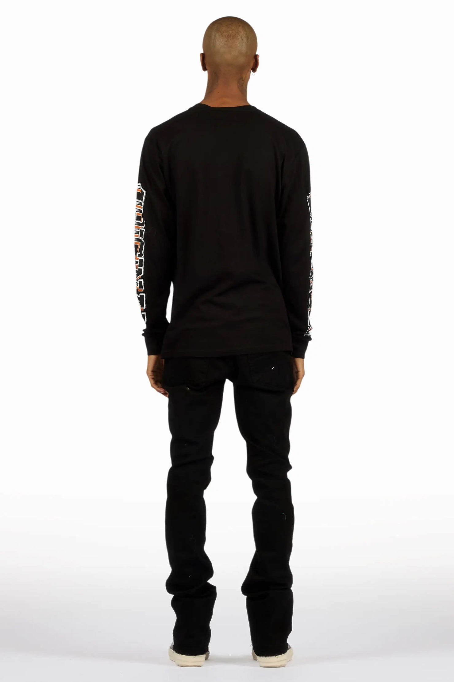 Westy Studded Jet Black Stacked Flare Jean