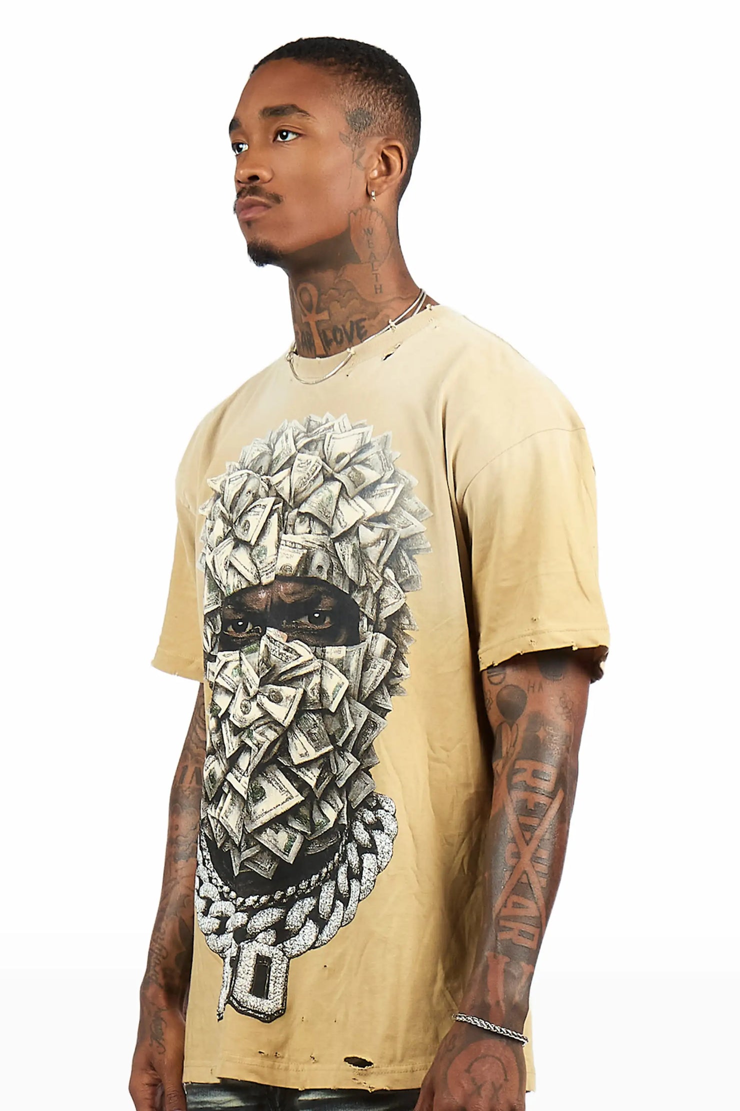 Kairox Beige Oversized Graphic T-Shirt