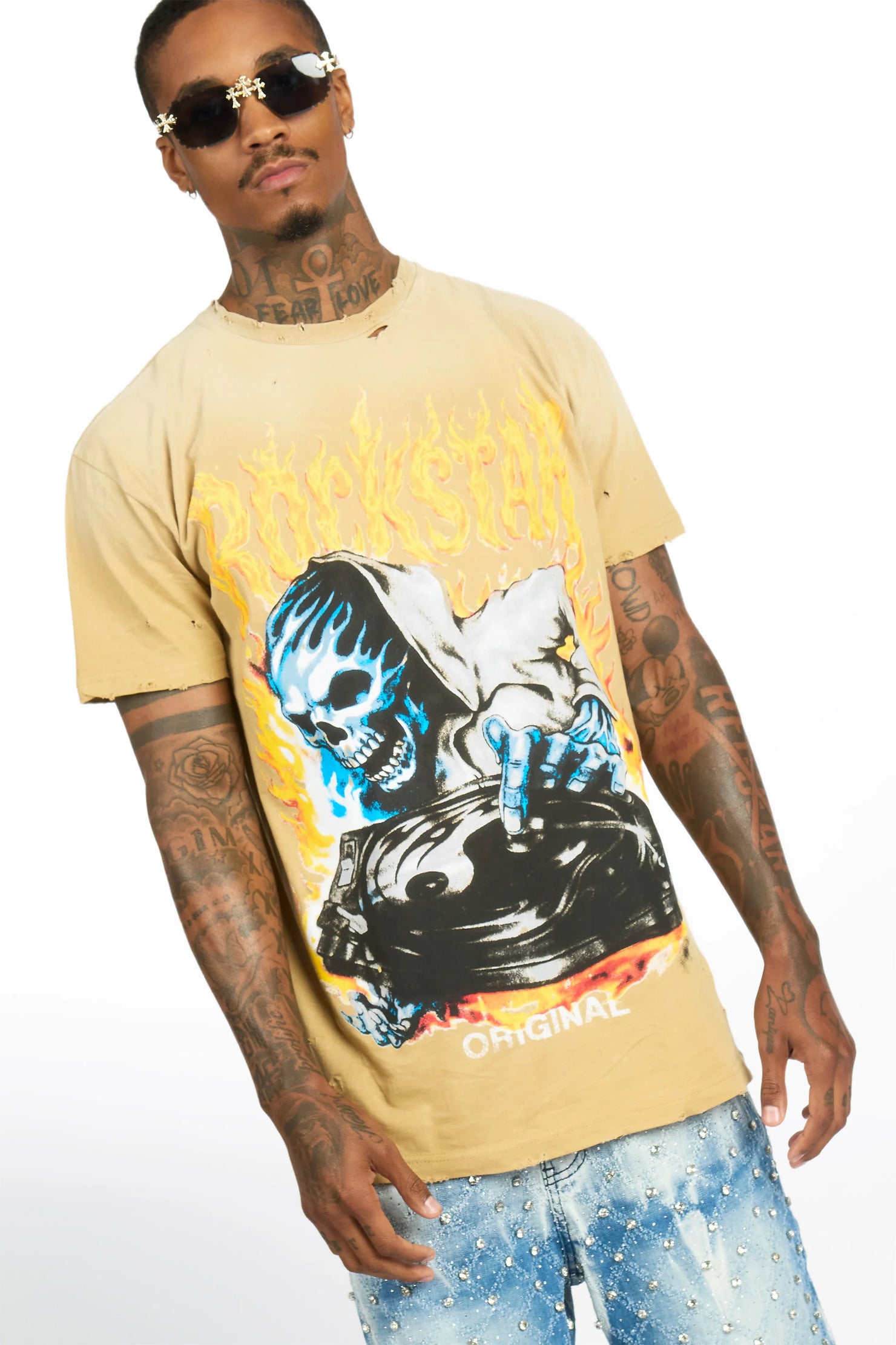 Dice Beige Oversized Graphic T-Shirt
