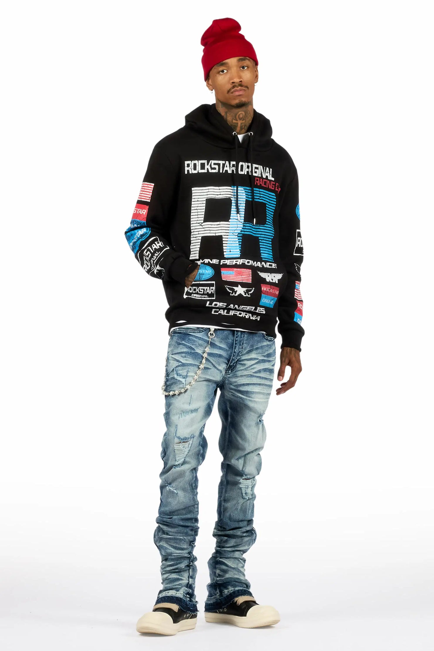 Jaymes Dark Blue Stacked Flare Jean