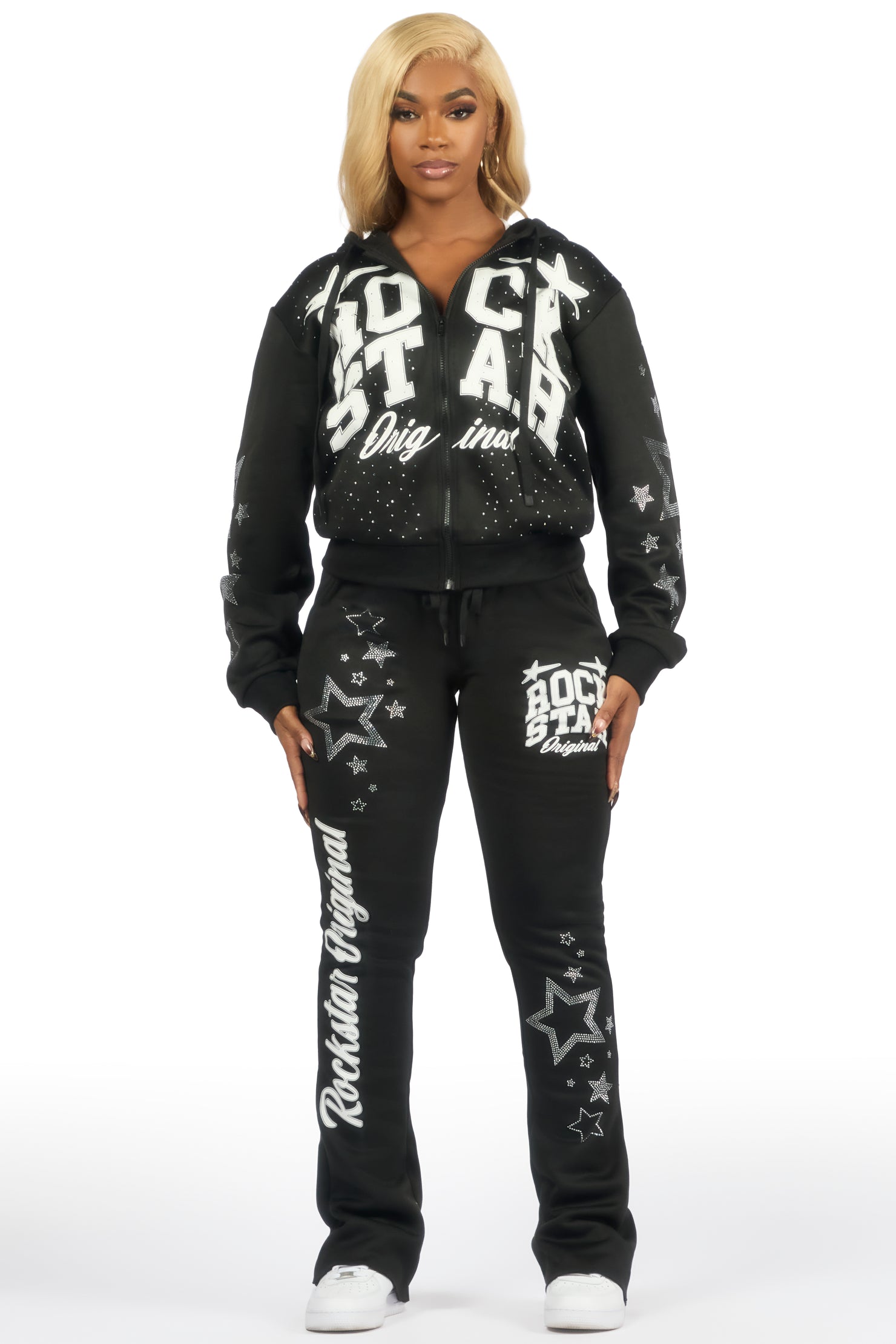 Flaveya Black Rhinestone Stacked Track Set